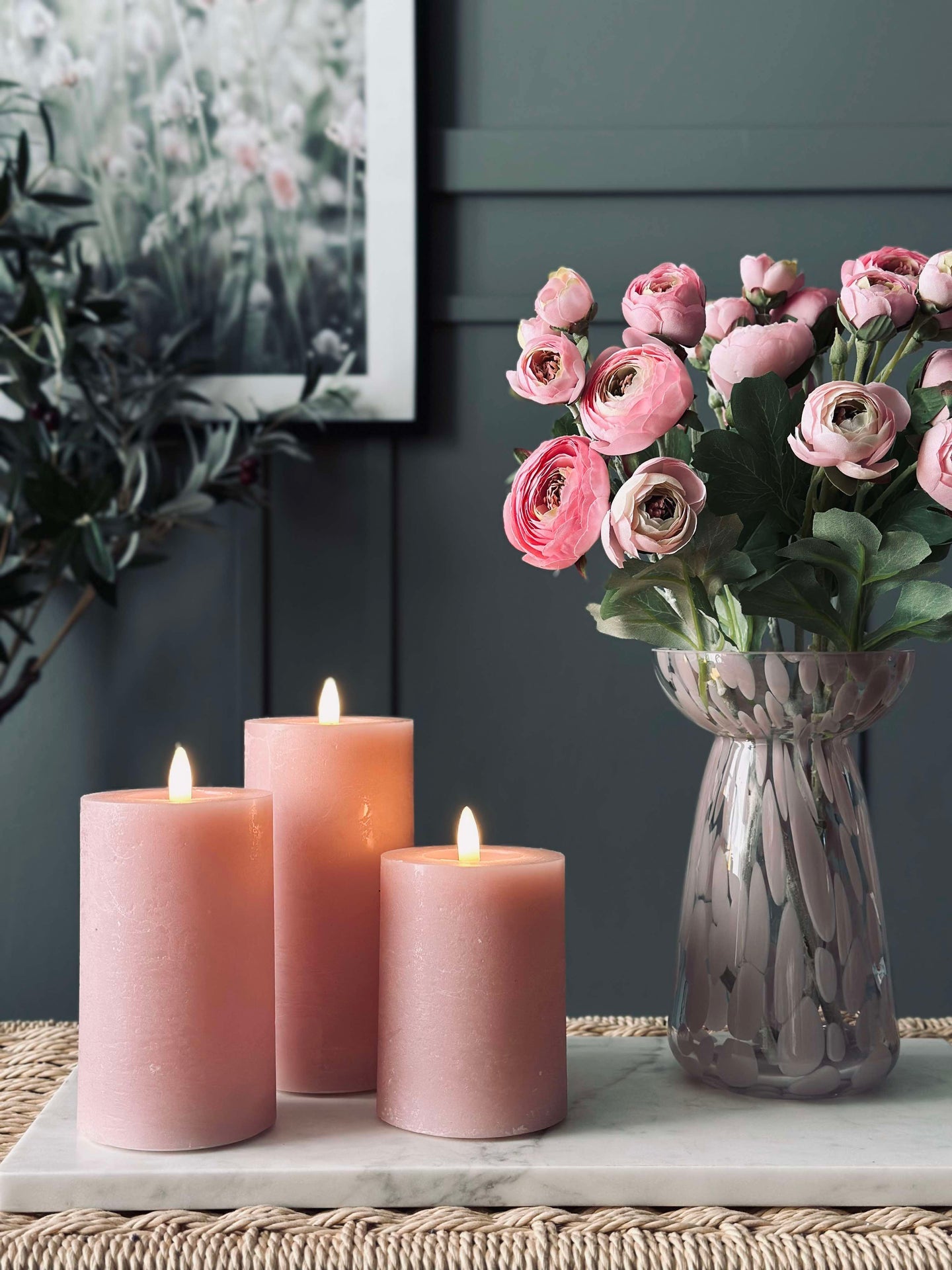 LED Blockljus / Rosa – 3 st blockljus