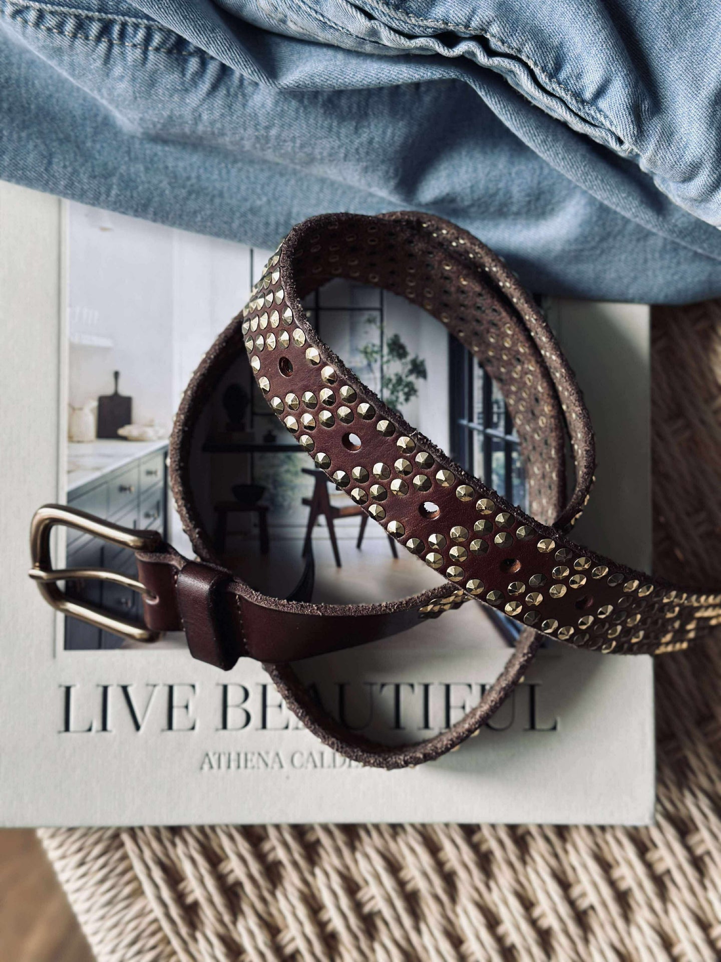 Jeansbälte med nitar - Brun/guld