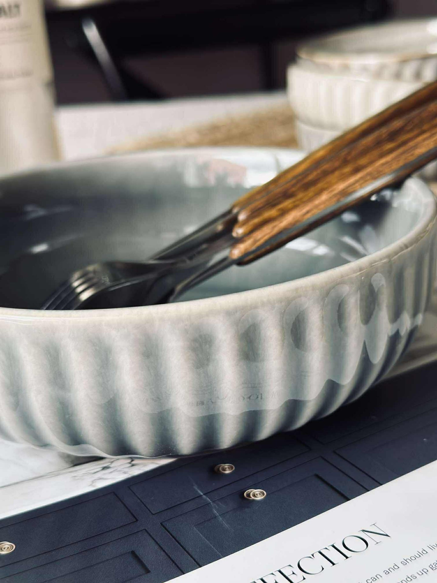 Skål VIGA randig stengods - Blå 16cm