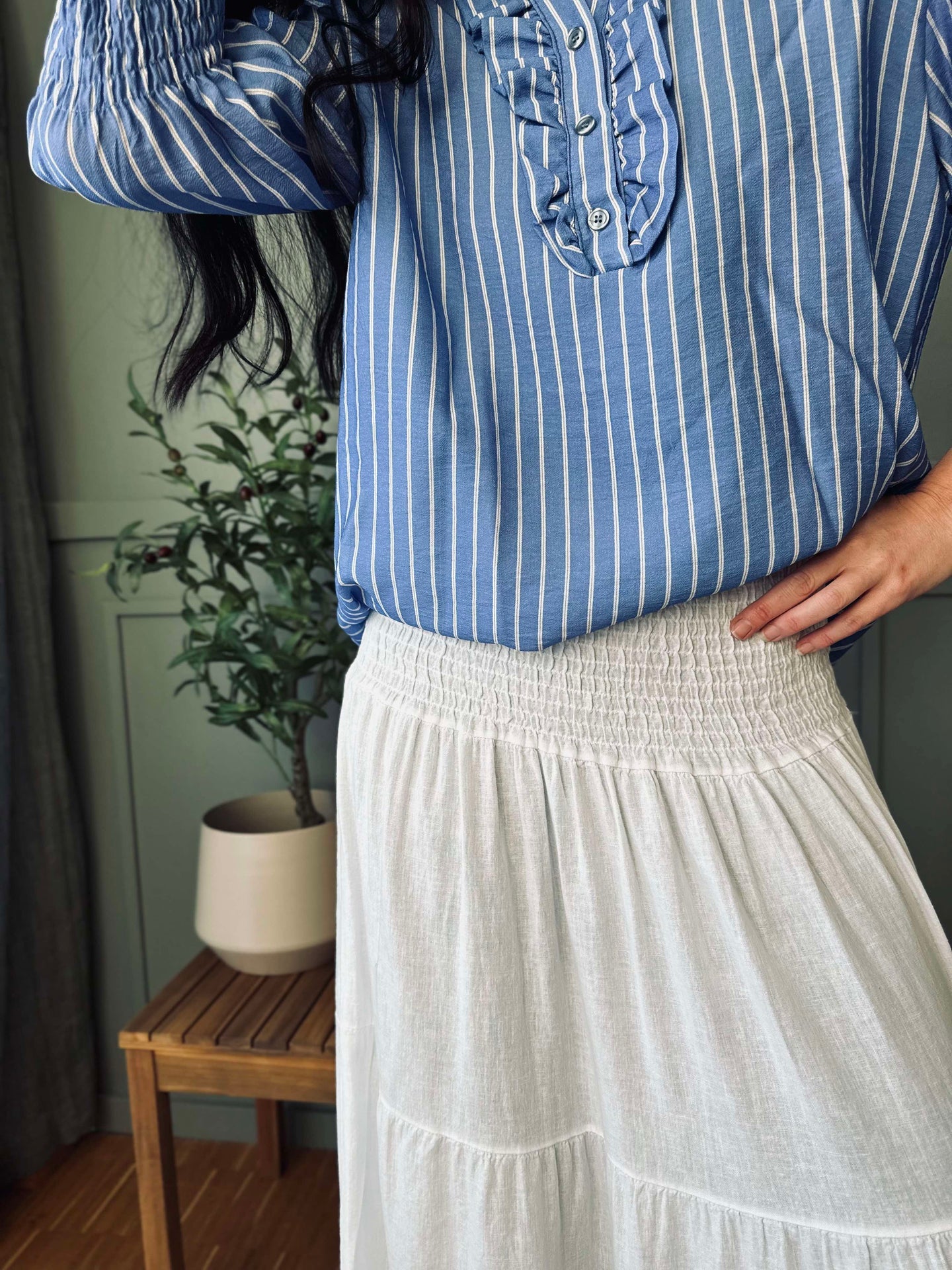 Kjol Linneblandning - Solid vit