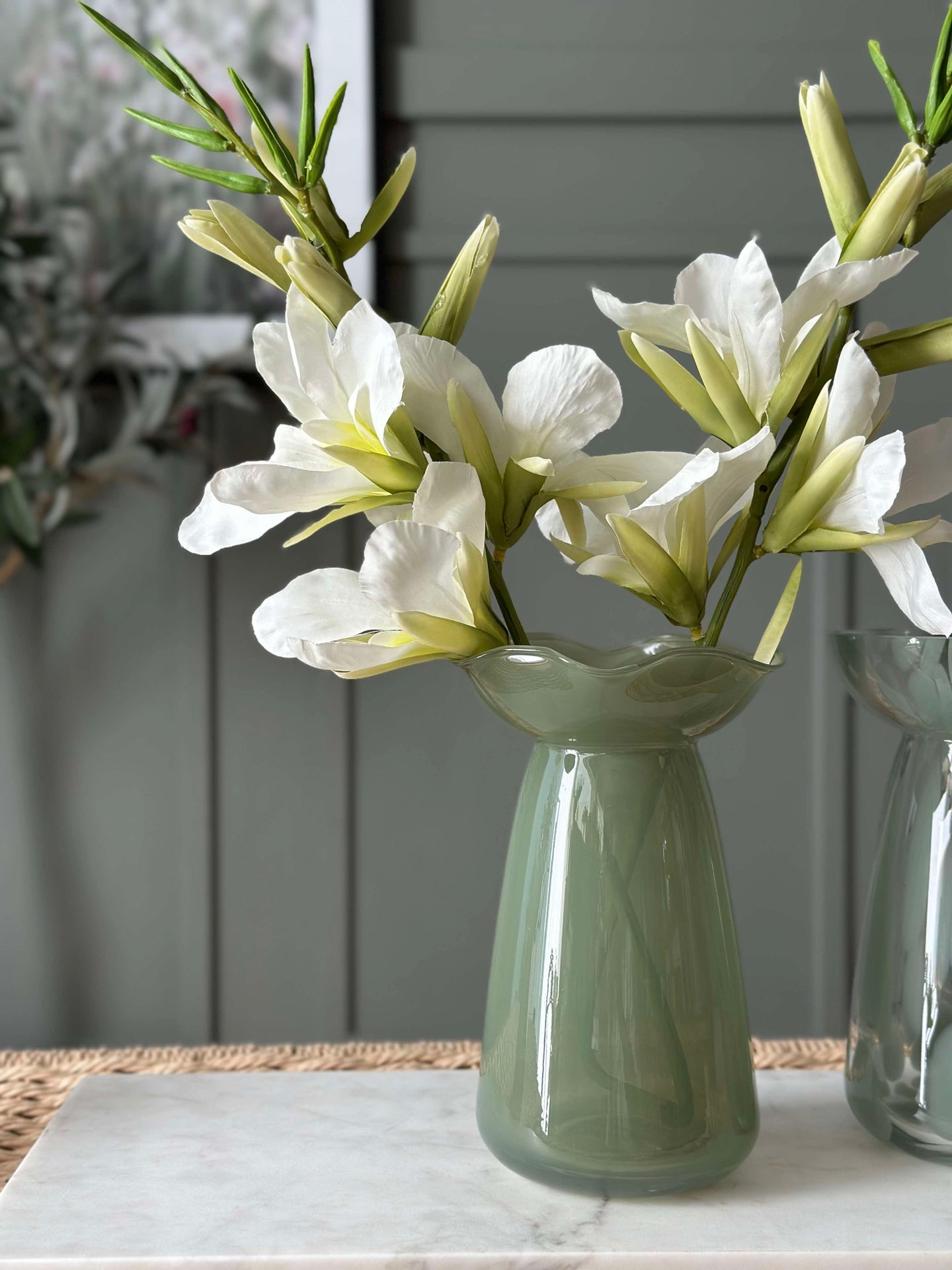 Hyacintvas med blomsterkant - Grön
