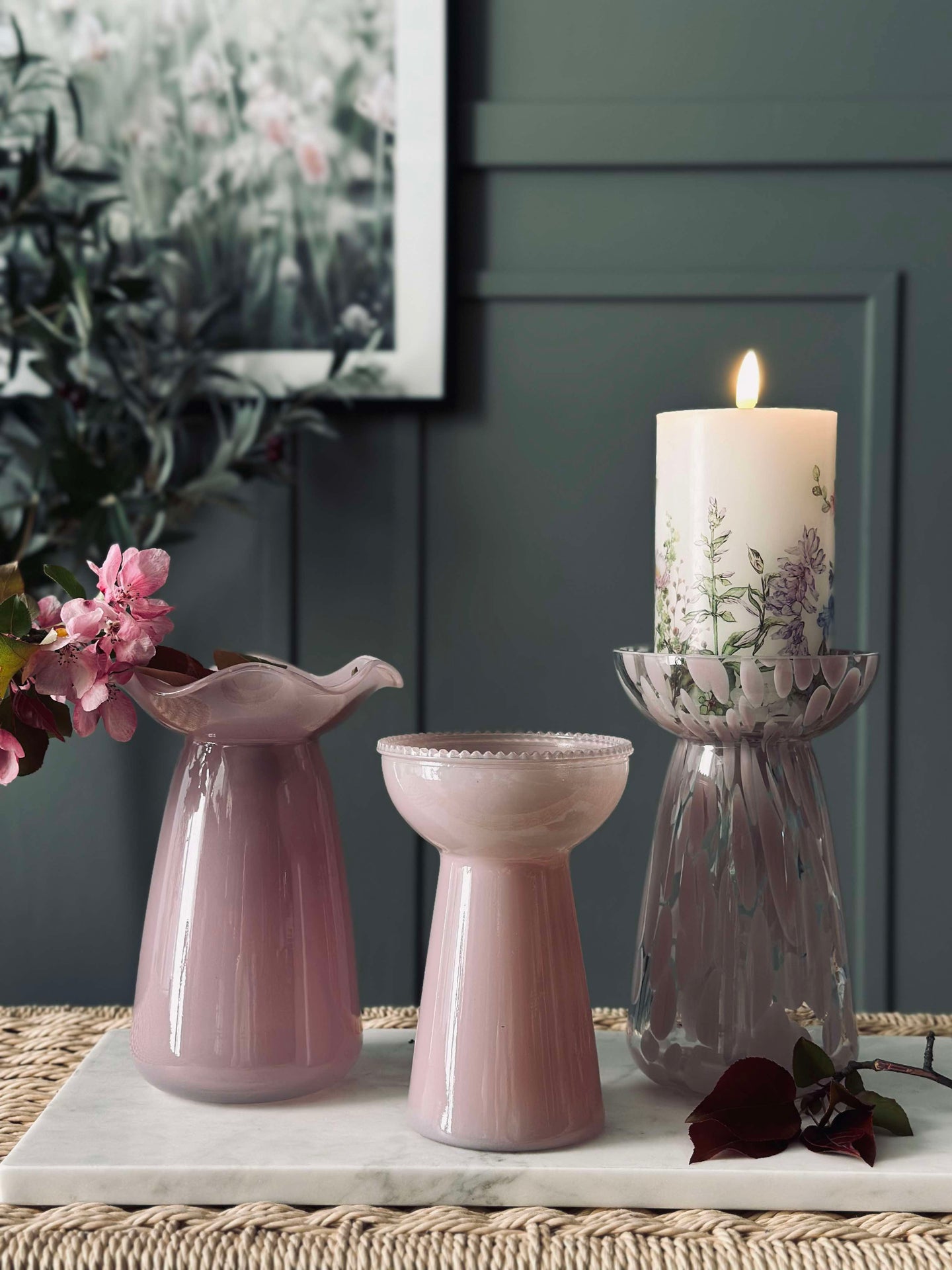 Hyacintvas med blomsterkant - Rosa
