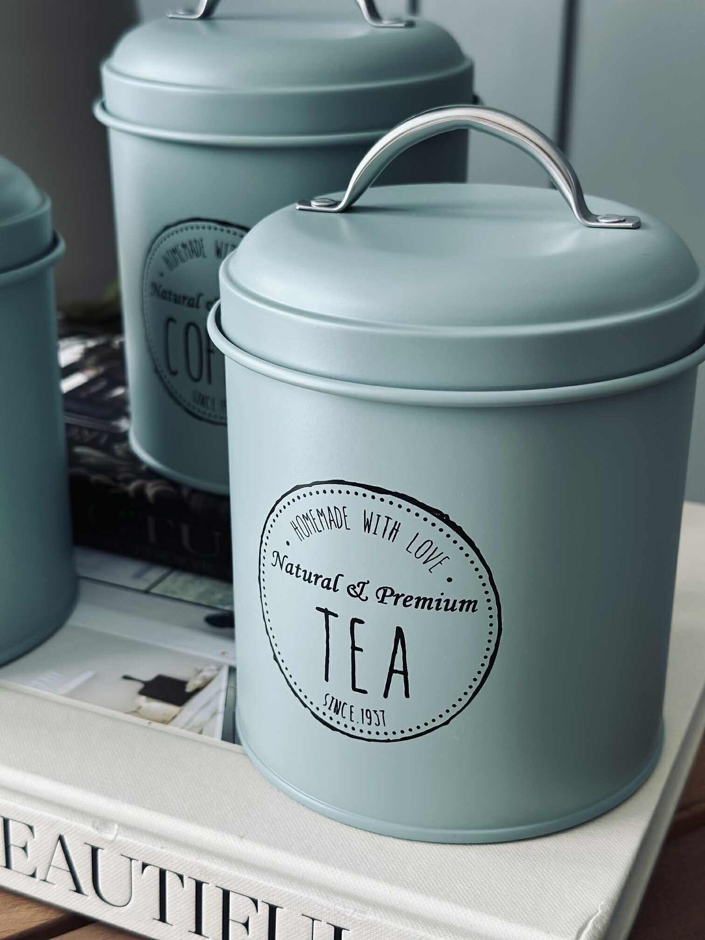 Förvaringsburkar 3 st - Dammig grön