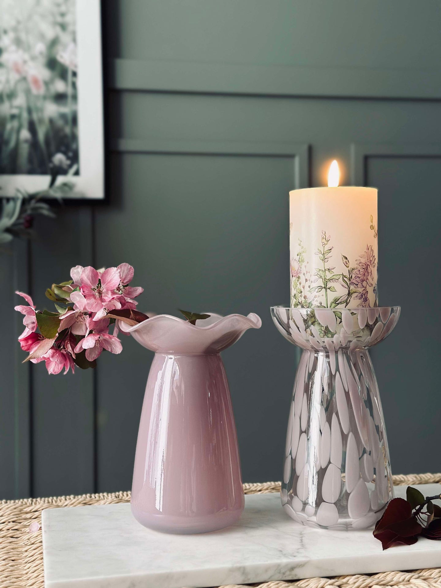 Hyacintvas med blomsterkant - Rosa