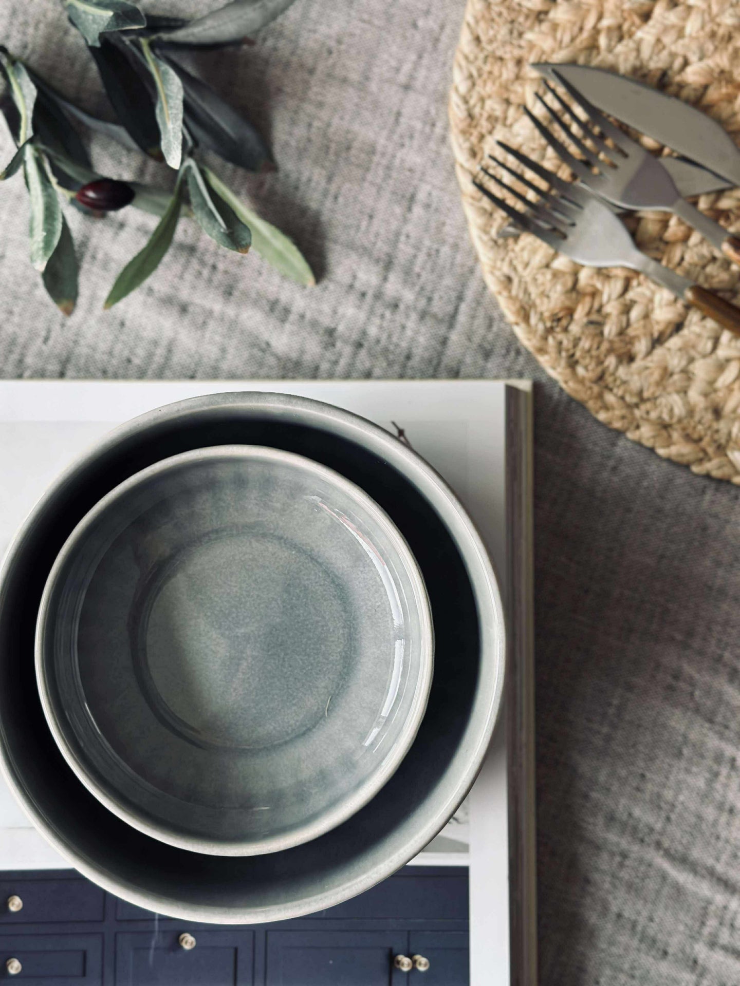 Skål VIGA randig stengods - Blå 16cm