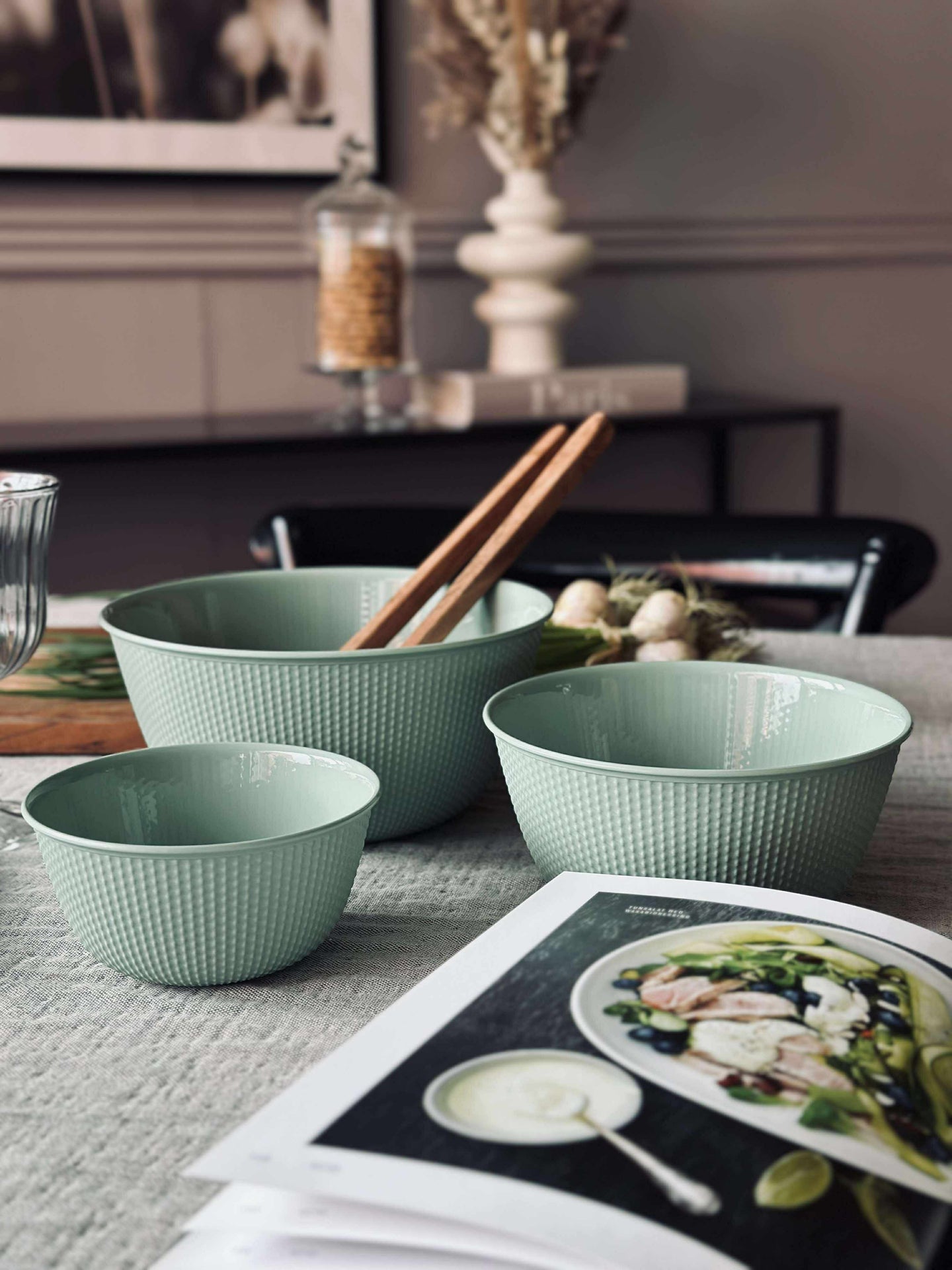 Förvaringsburkar - Set med 3 st. Dammig grön