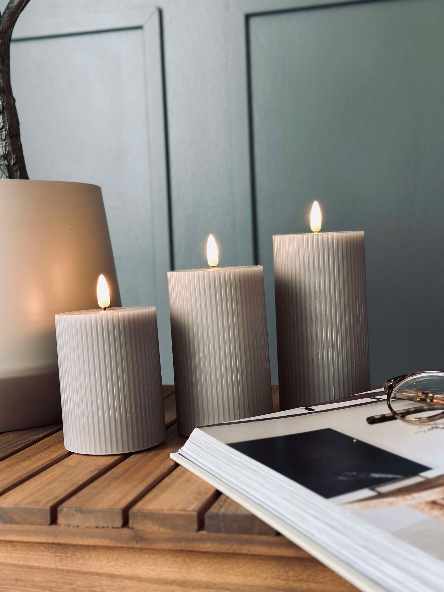 LED-blockljus Sand med räfflor - Set om 3 st