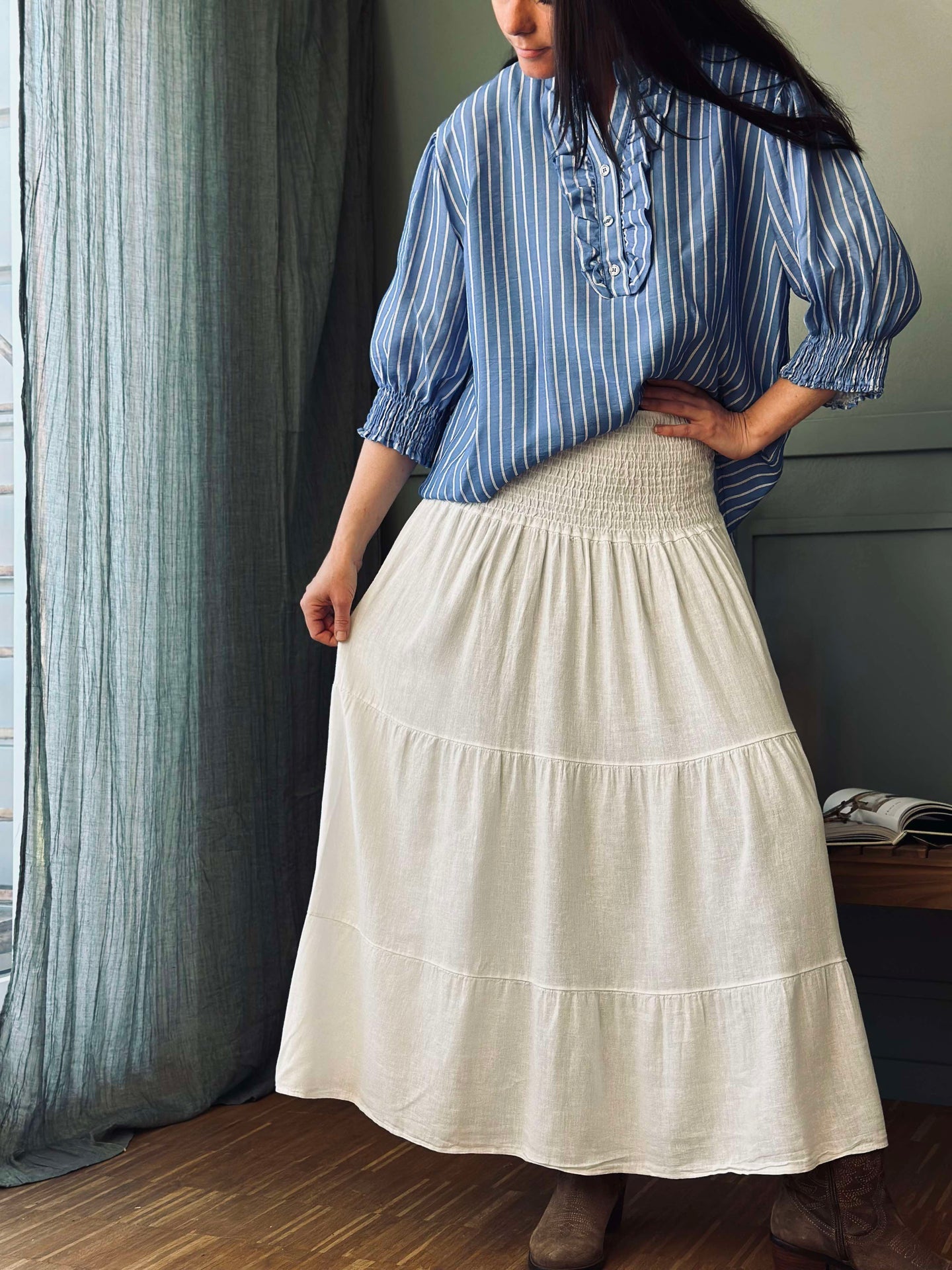 Kjol Linneblandning - Solid vit