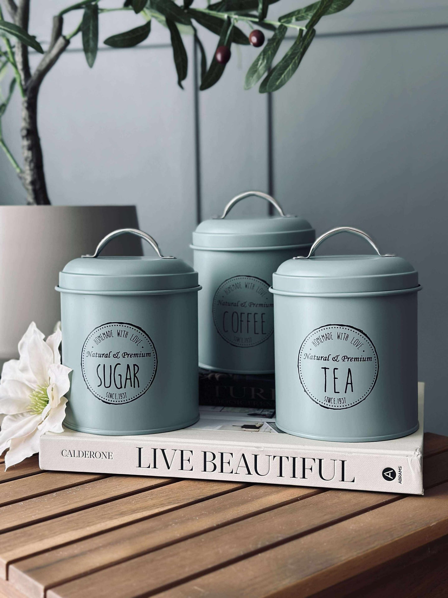 Förvaringsburkar 3 st - Dammig grön