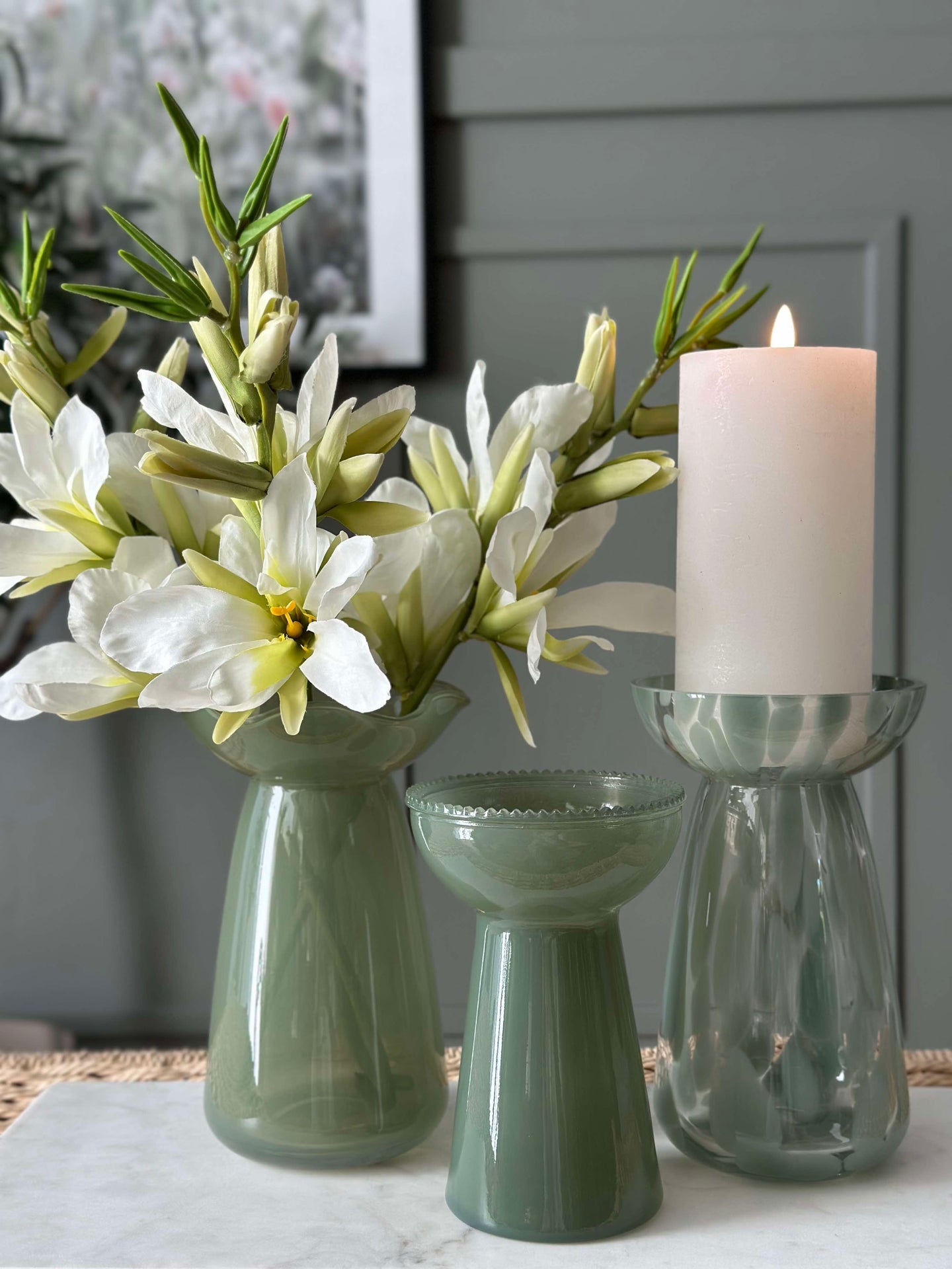 Hyacintvas med blomsterkant - Grön