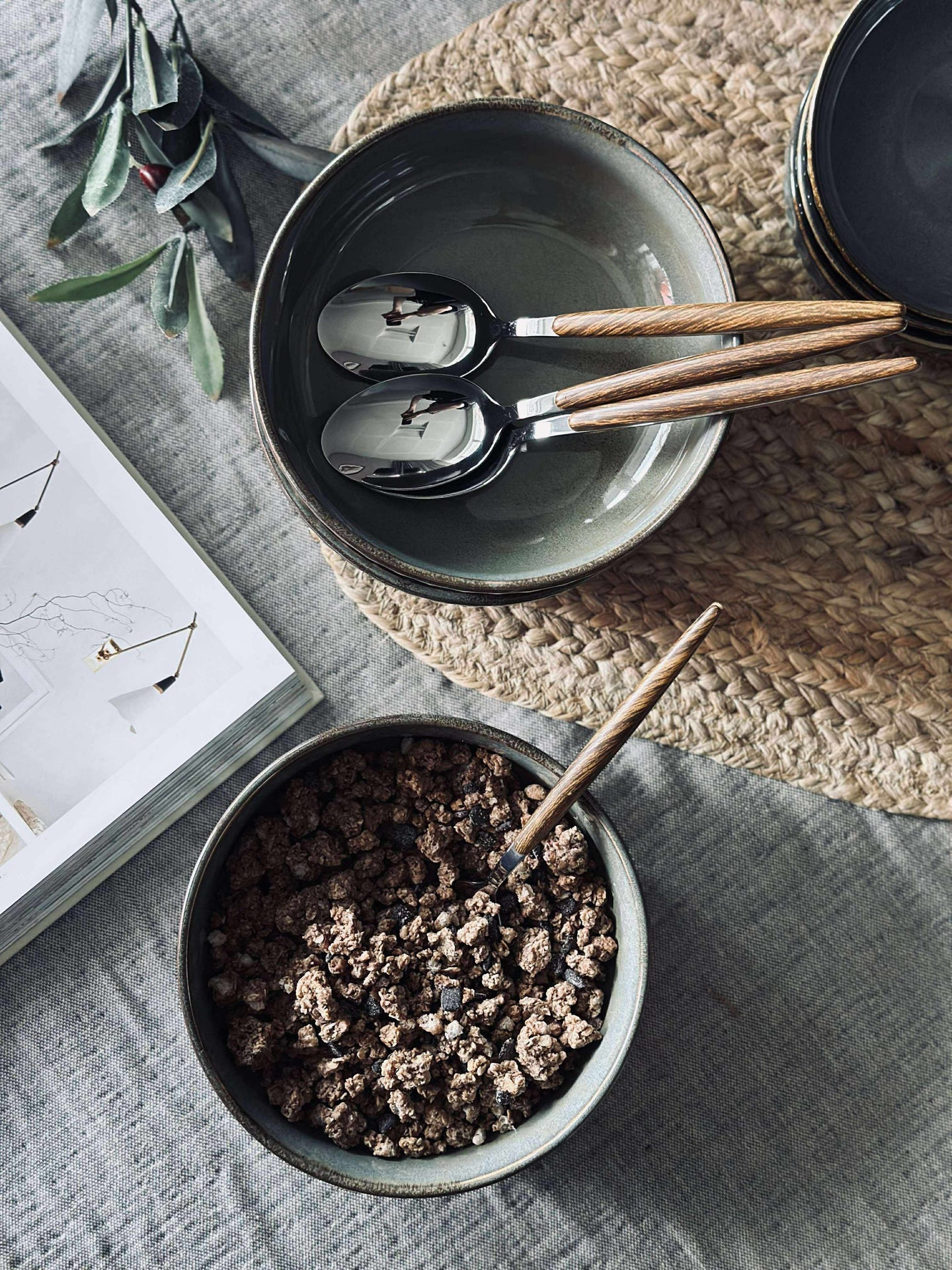 Skål VIGA randig stengods - Grå / brun 16cm