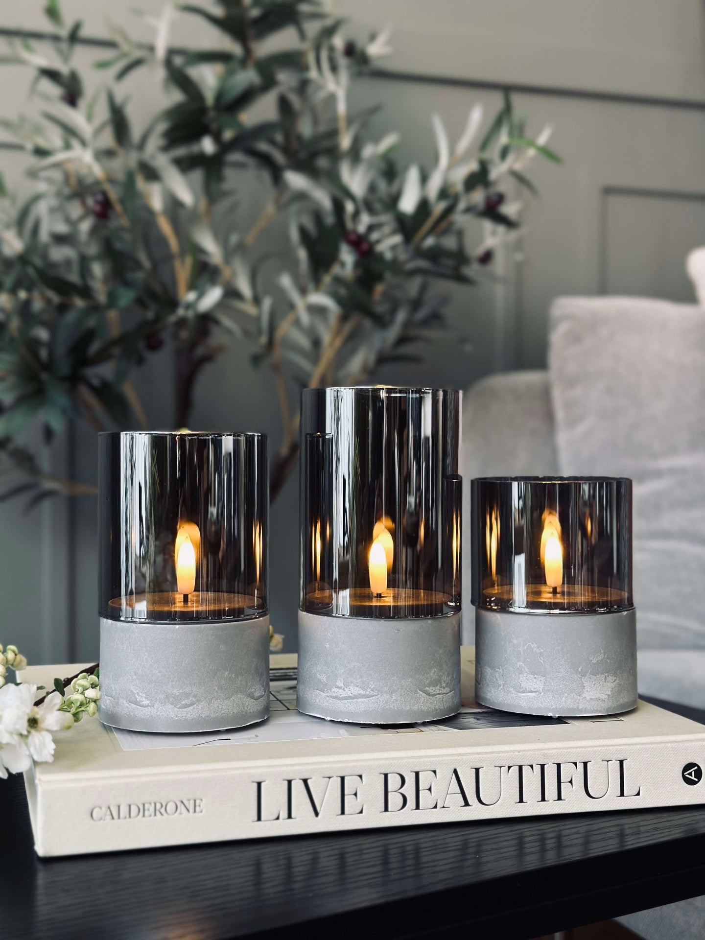 LED GREY Cylinder Set med 3 st - Godkänd för inne och ute