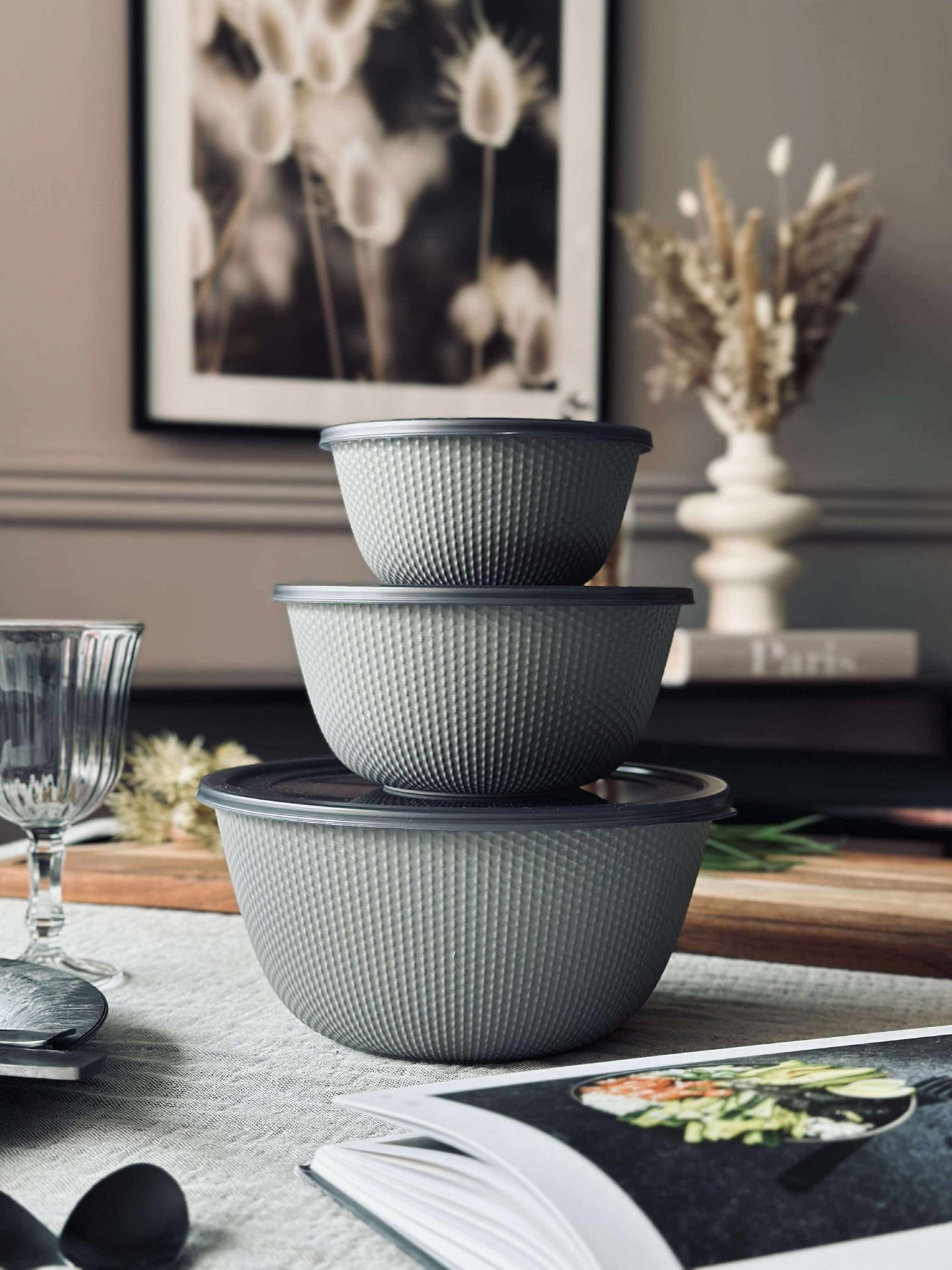 Förvaringsburkar - Set med 3 st. Grå