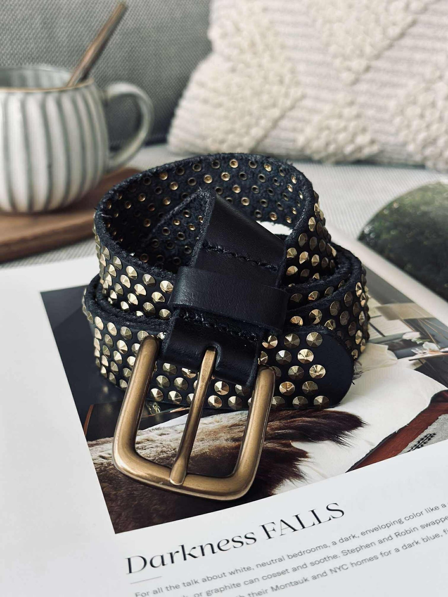 Jeansbälte med nitar - Svart / guld