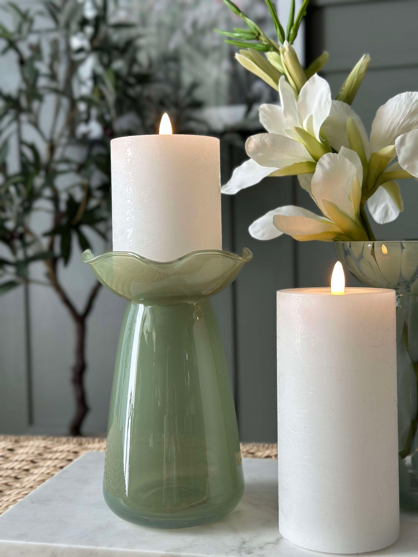 Hyacintvas med blomsterkant - Grön