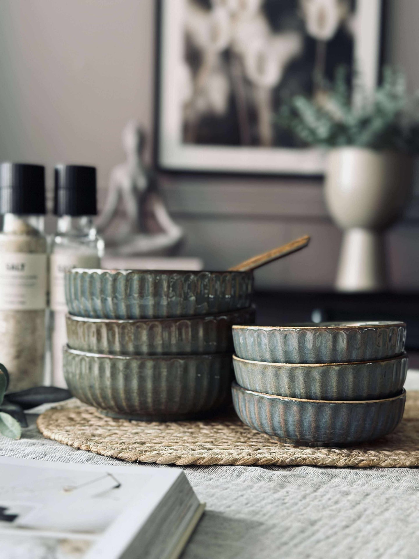 Skål VIGA randig stengods - Grå / brun 12cm