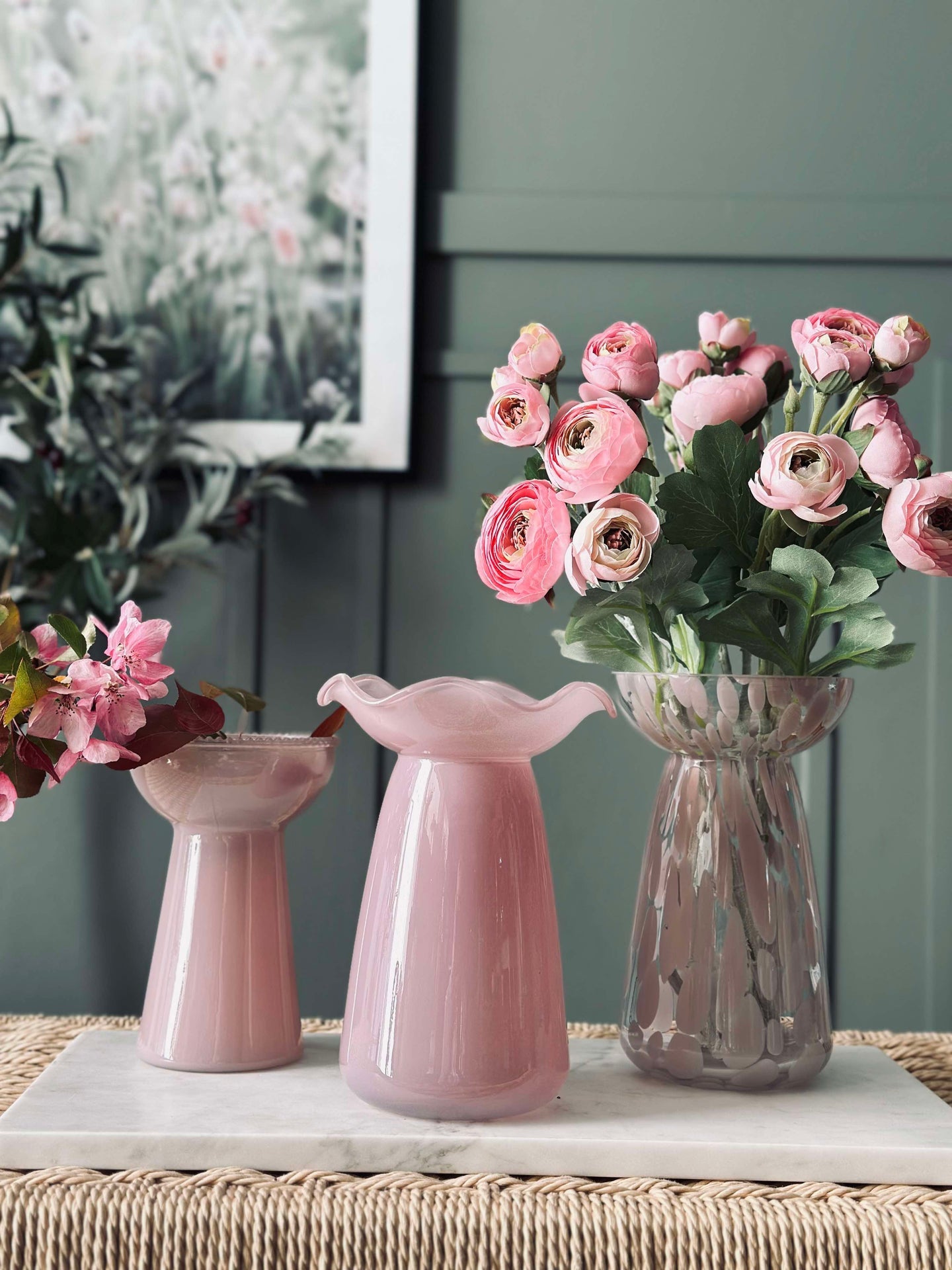 Hyacintvas med blomsterkant - Rosa