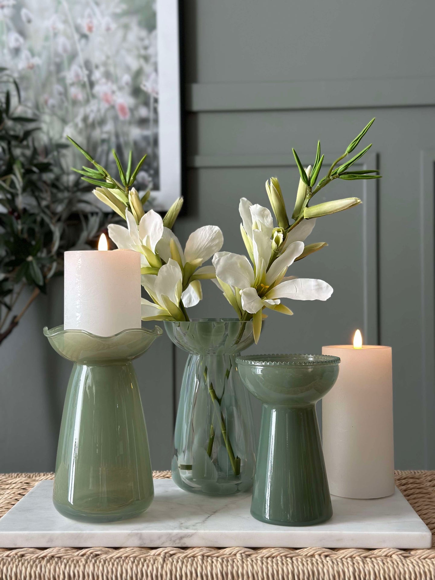Hyacintvas med blomsterkant - Grön