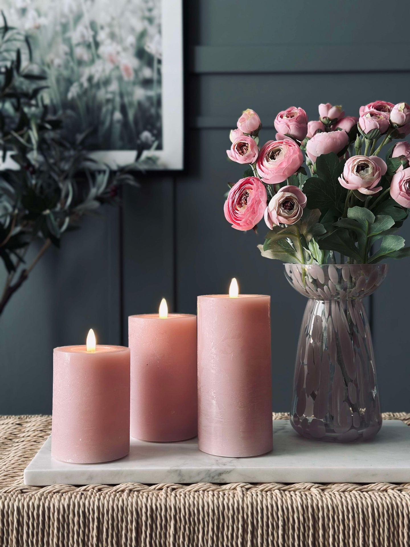 LED Blockljus / Rosa – 3 st blockljus