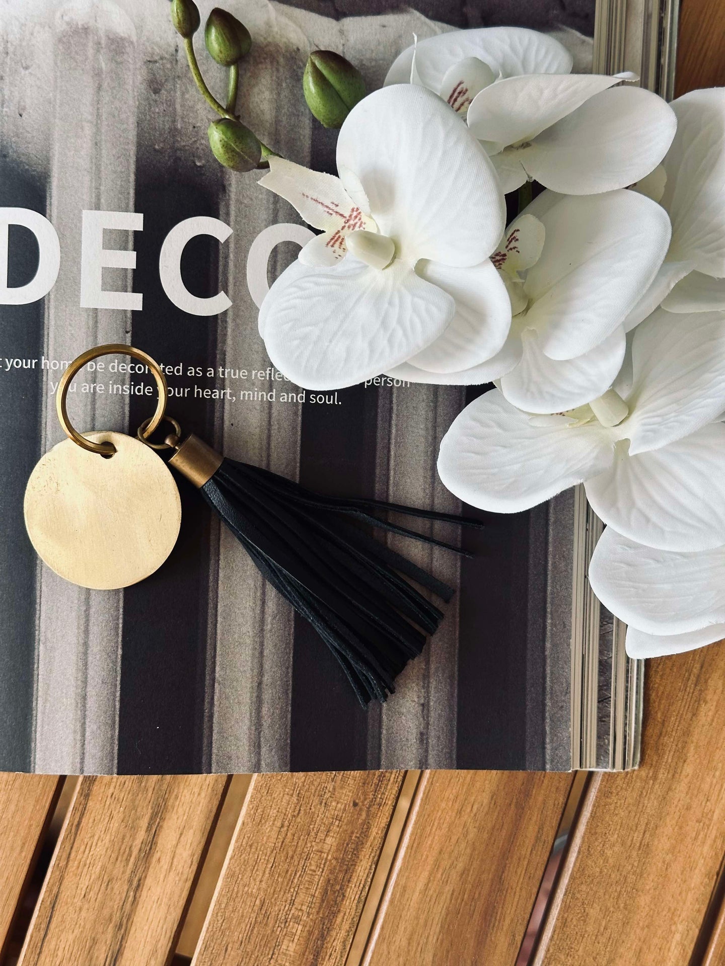 Nyckelring med tofs - Svart läder