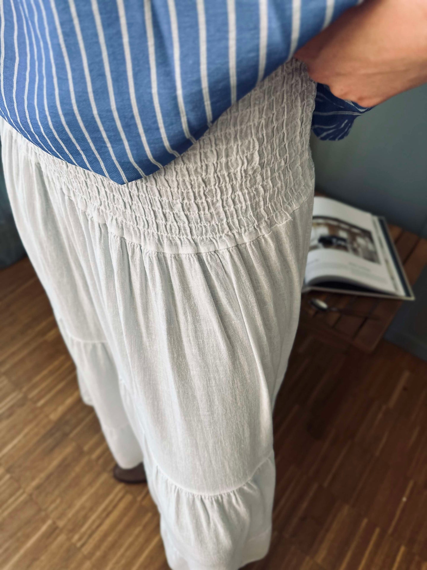 Kjol Linneblandning - Solid vit