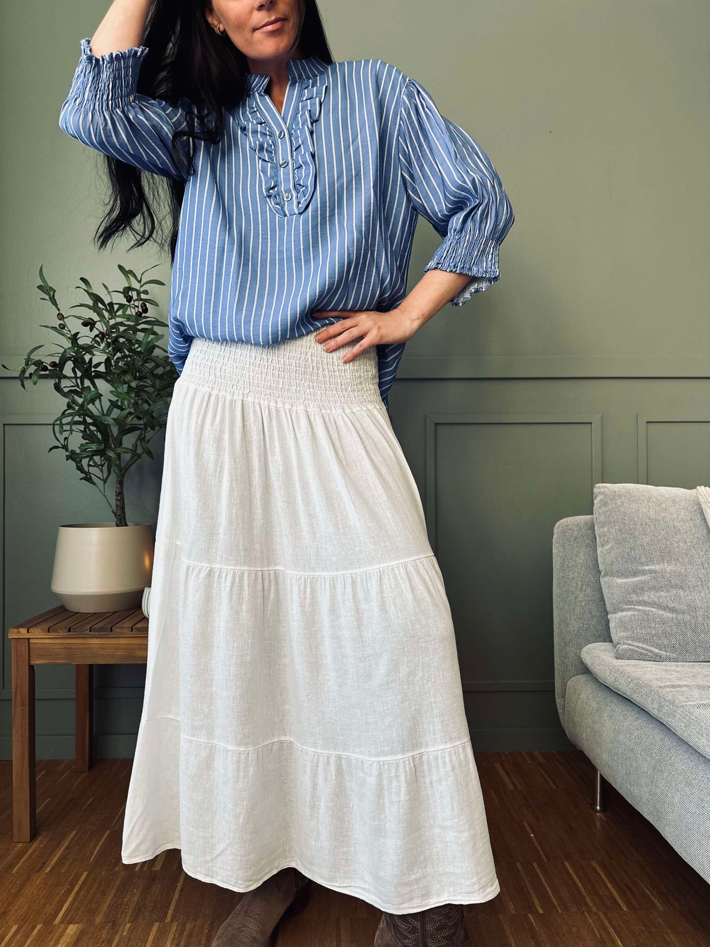 Kjol Linneblandning - Solid vit