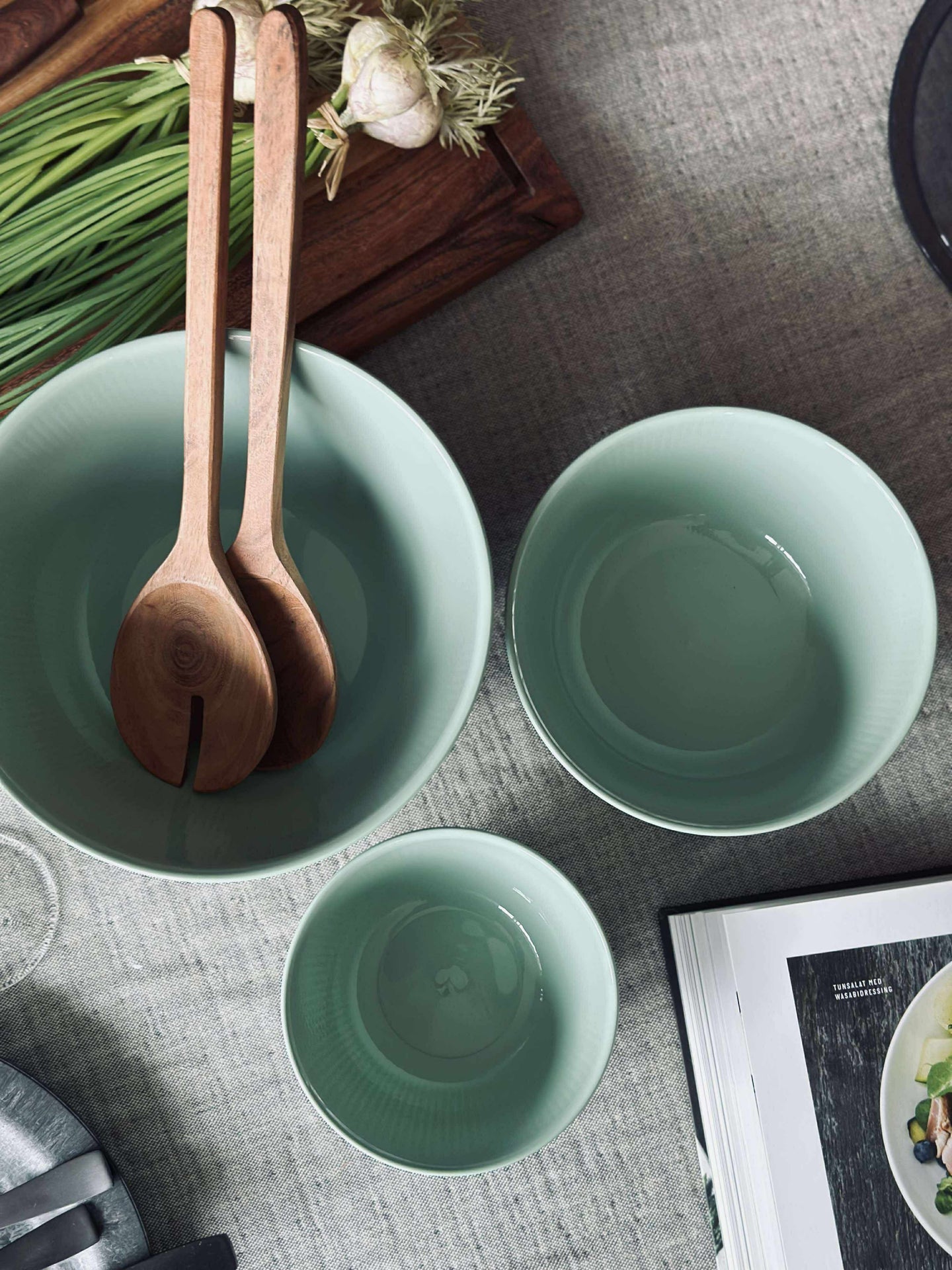 Förvaringsburkar - Set med 3 st. Dammig grön