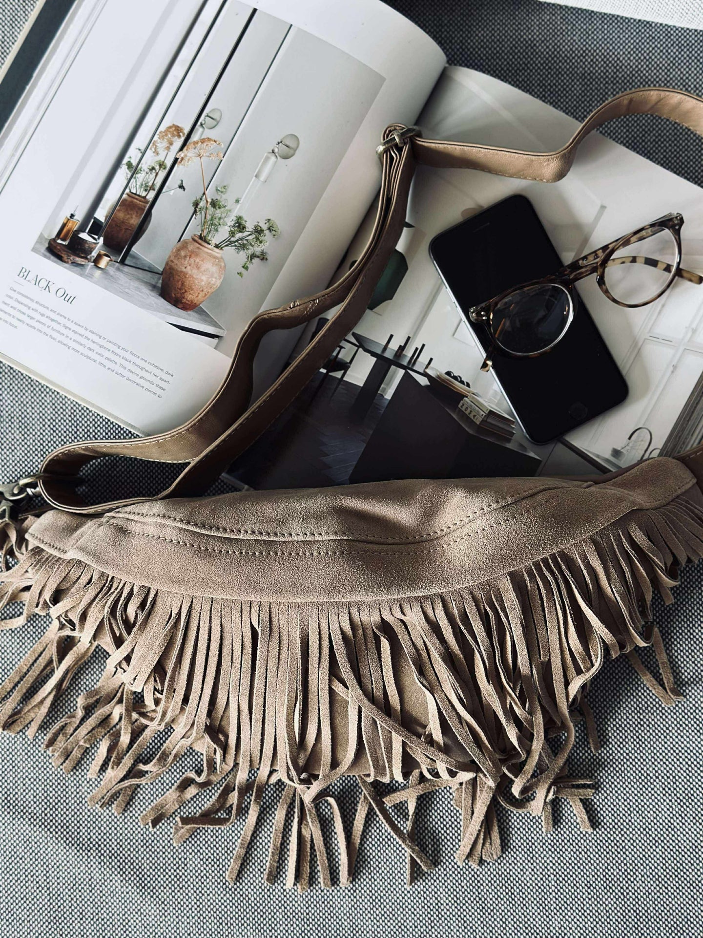 Bumbag med fransar - Sand