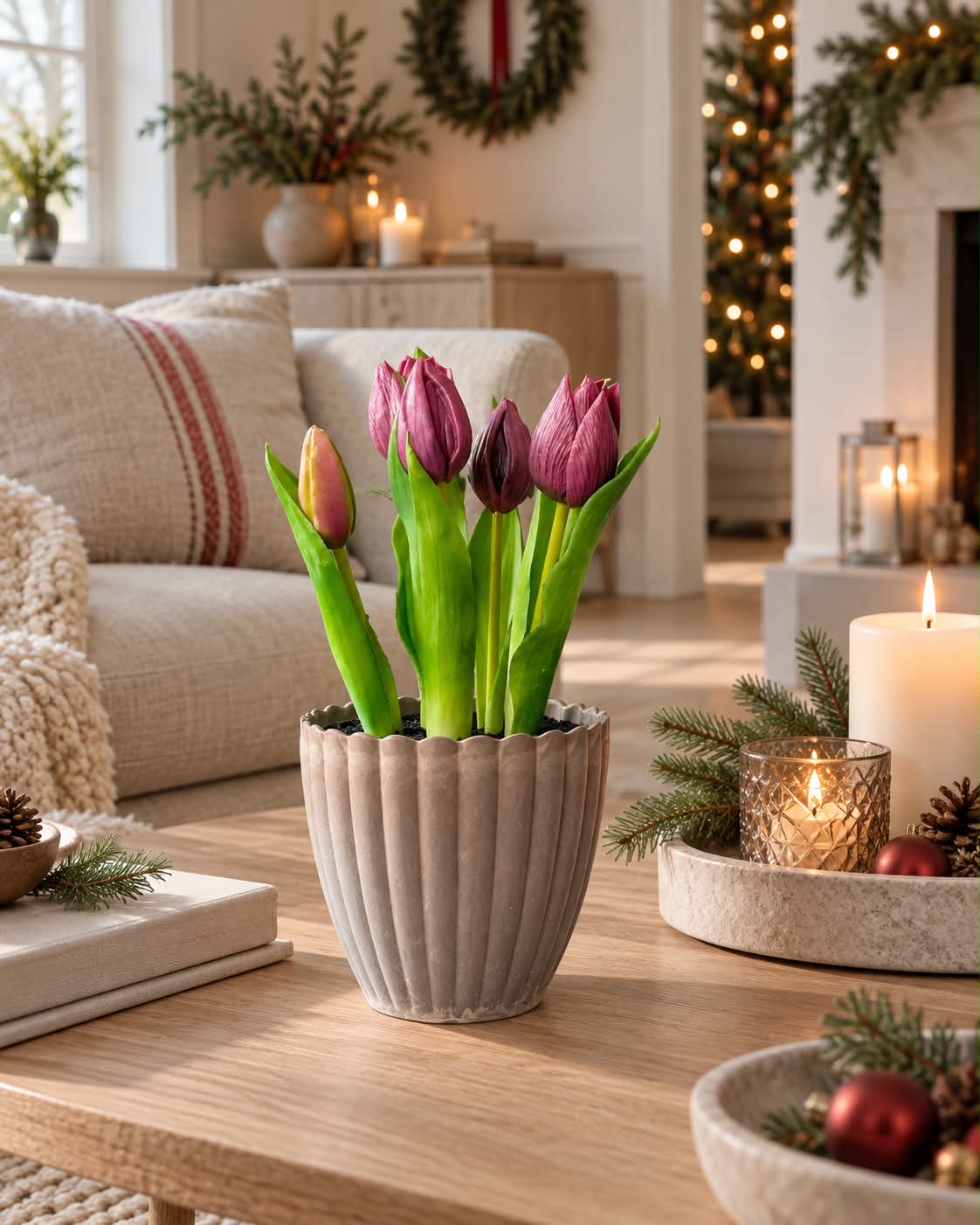 Tulpan i kruka - Lila med 5 blommor