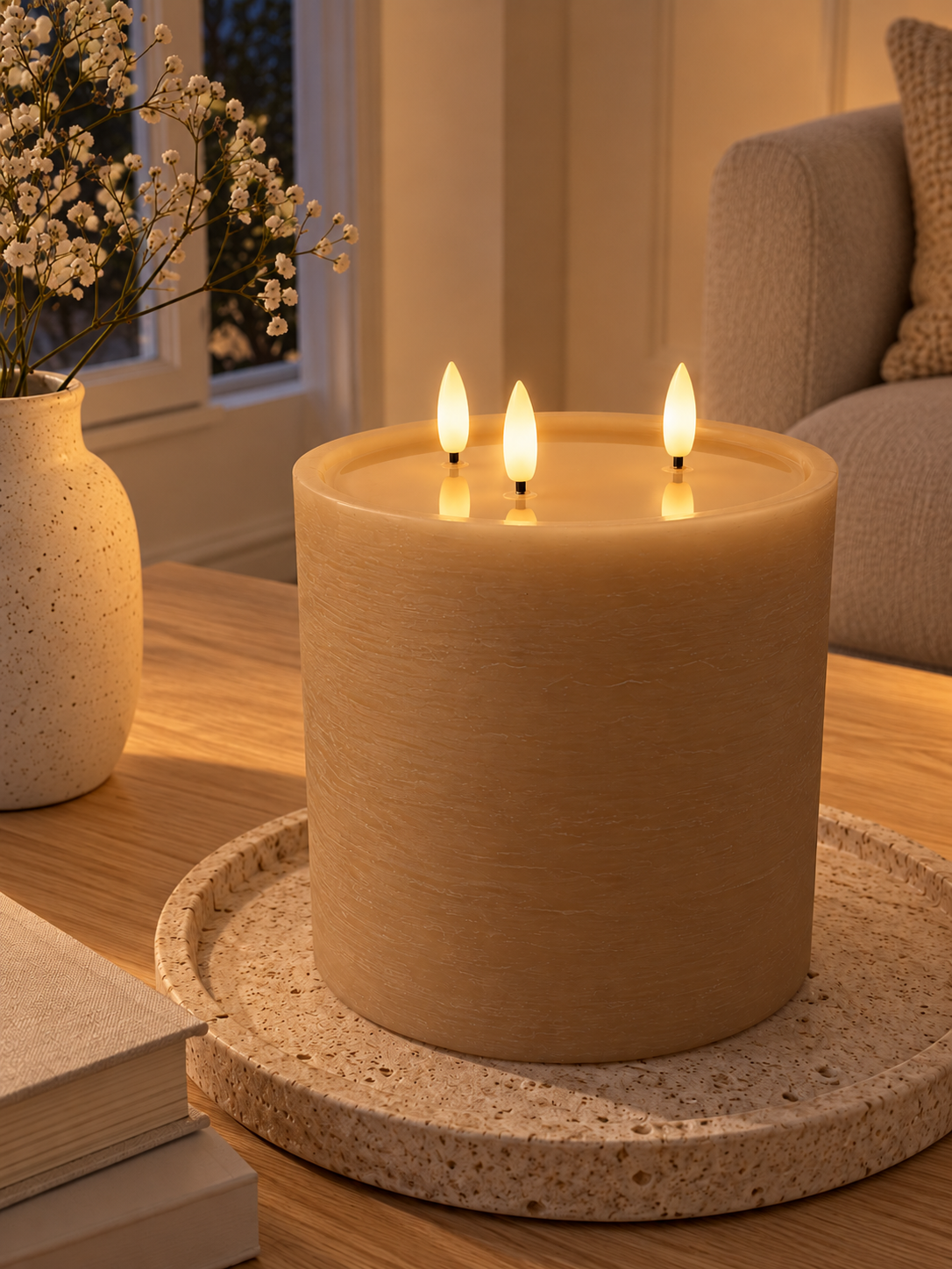 LED-blockljus med 3 vekar - Latté