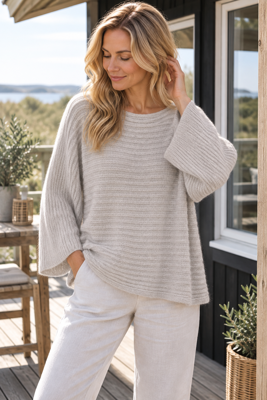 Oversized tröja - Beige ull- / mohairmix