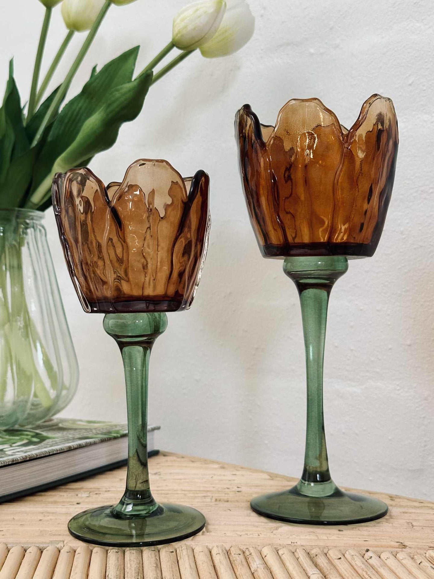 Ljusstake flower - Amber / grön