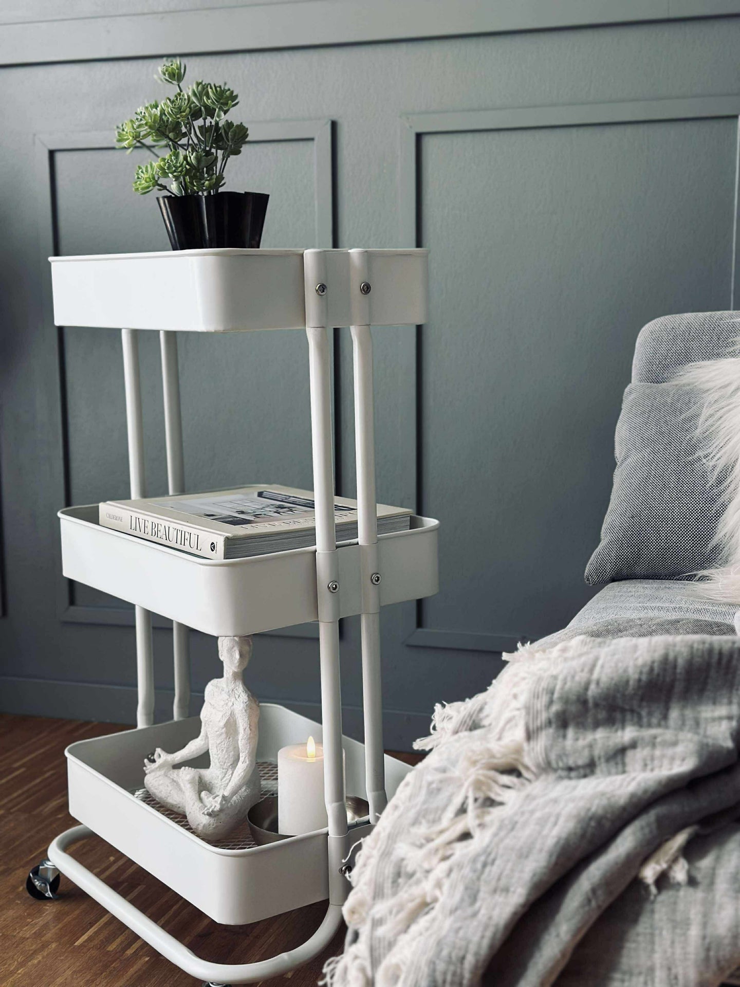 Rullvagn med hjul - Vit
