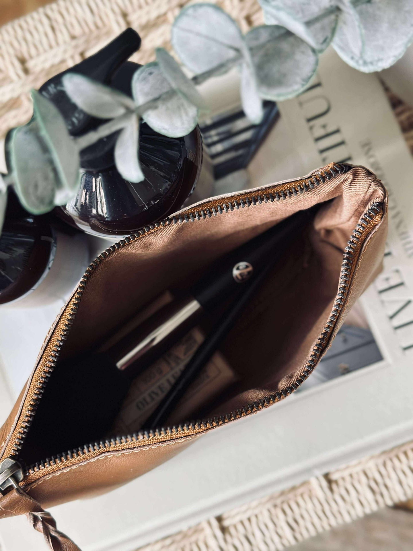 Kosmetikkpåse - Cognacläder