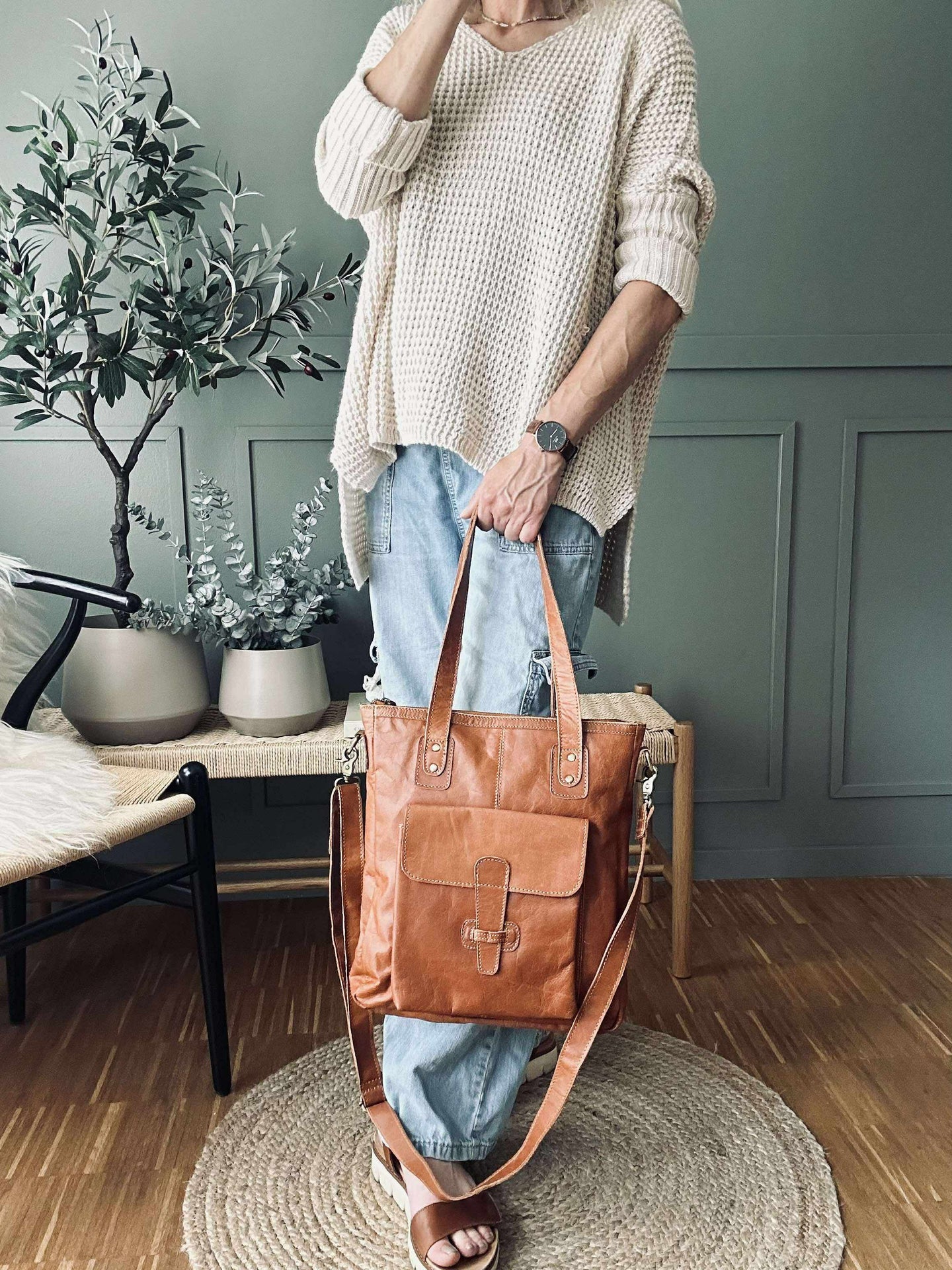 Stickad MILLE beige – Onesize