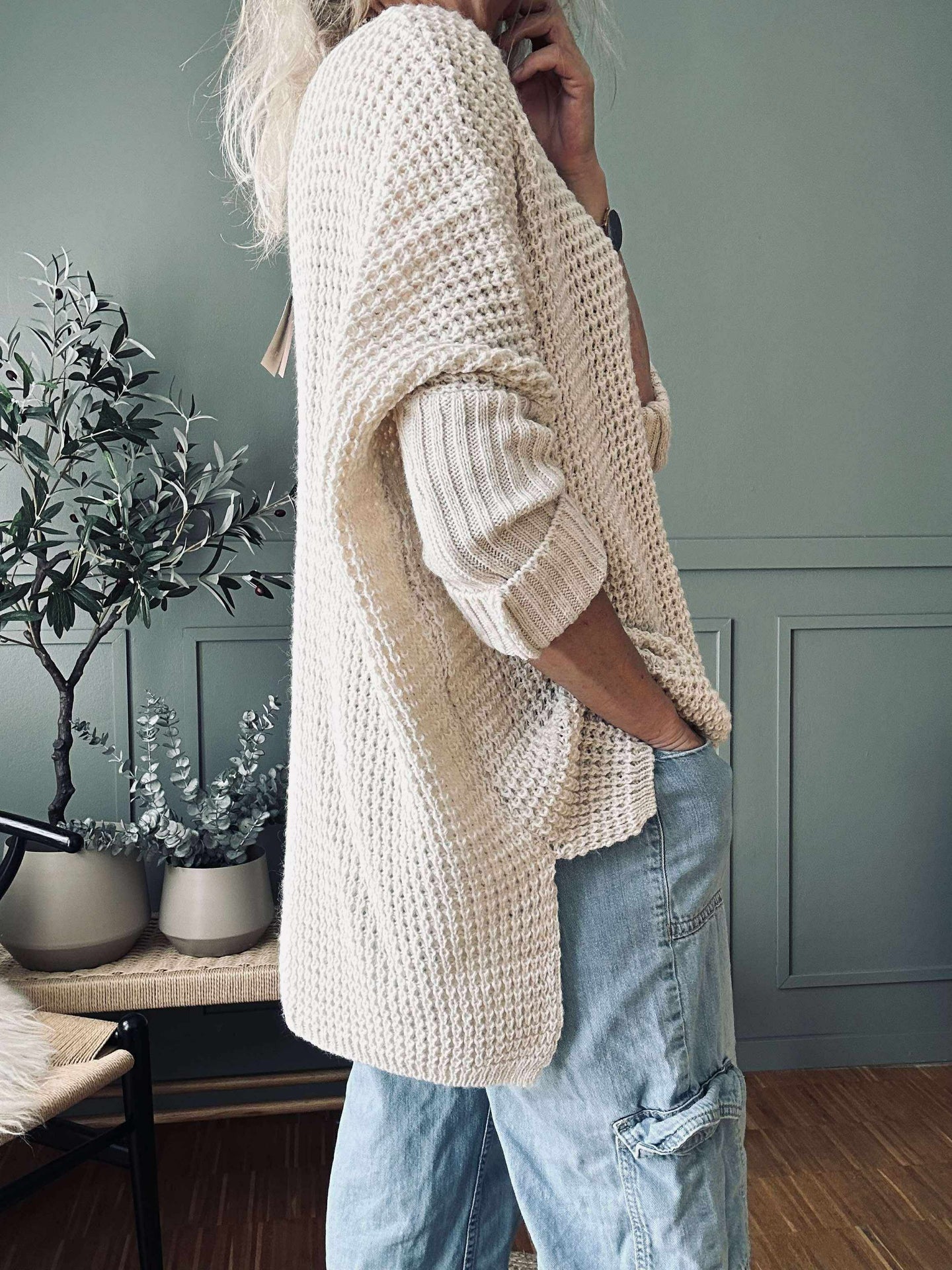 Stickad MILLE beige – Onesize