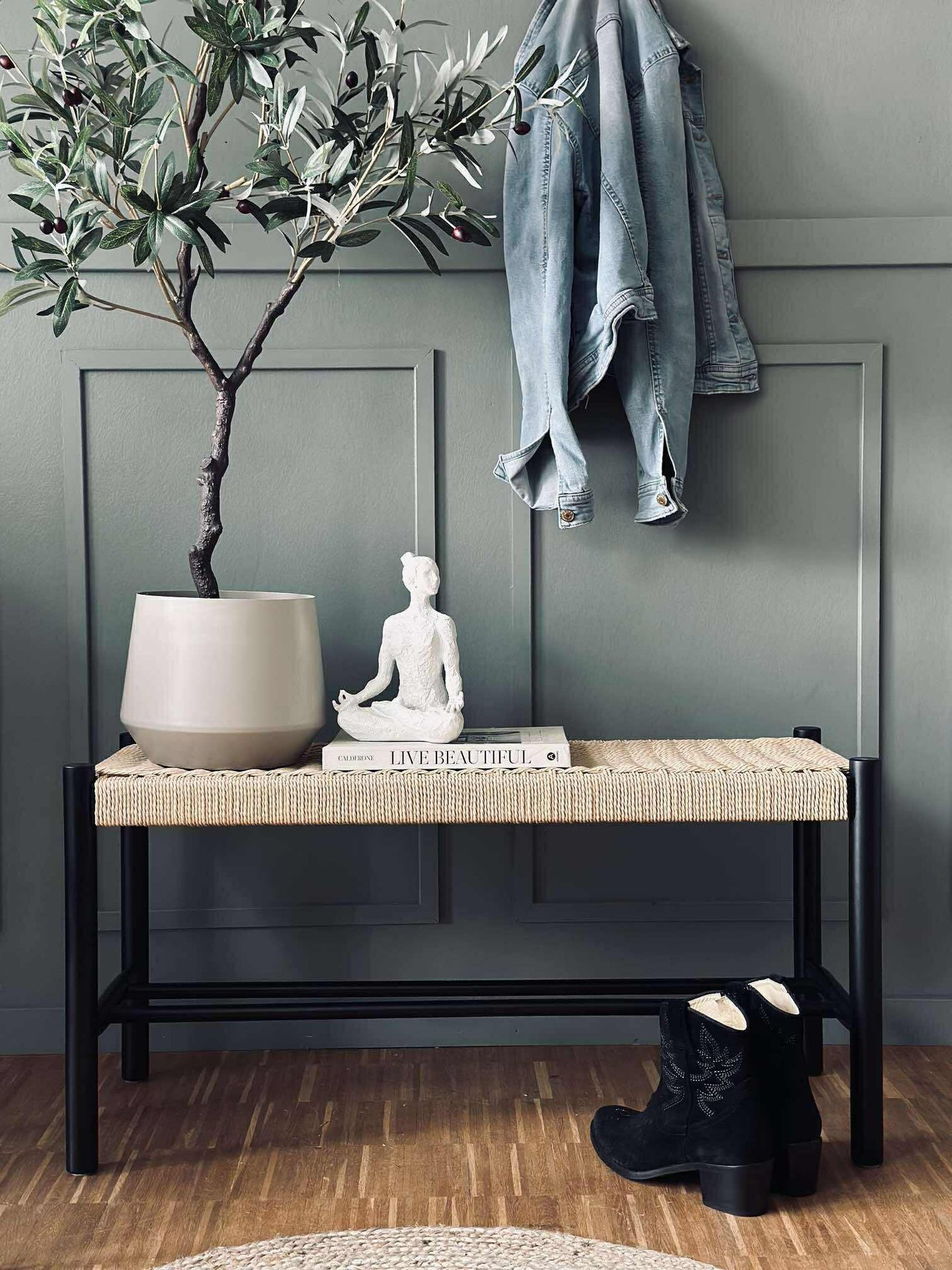 Bänk bok Svart / natur - 90 cm