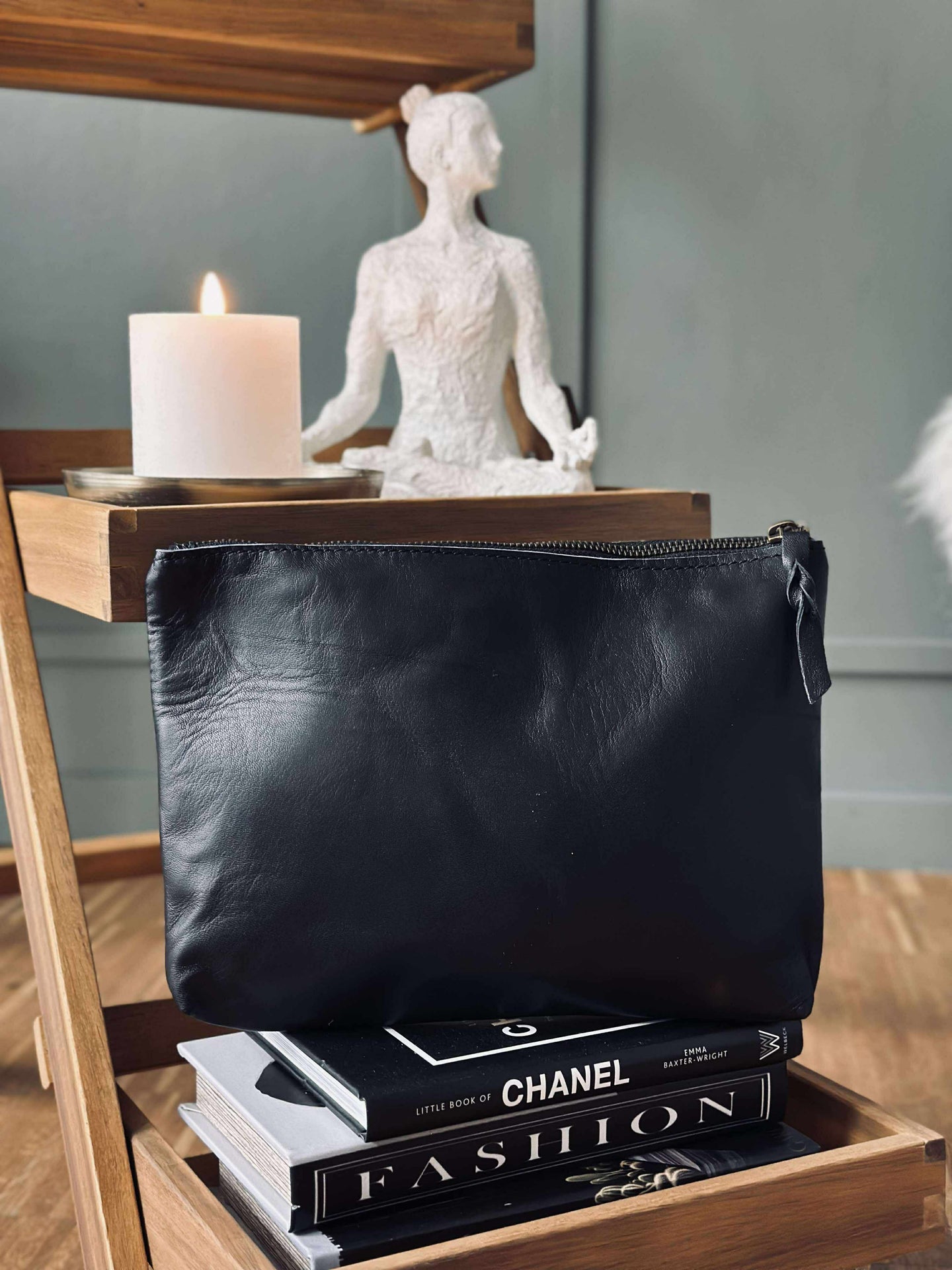 Kosmetisk väska / Clutch - Svart läder