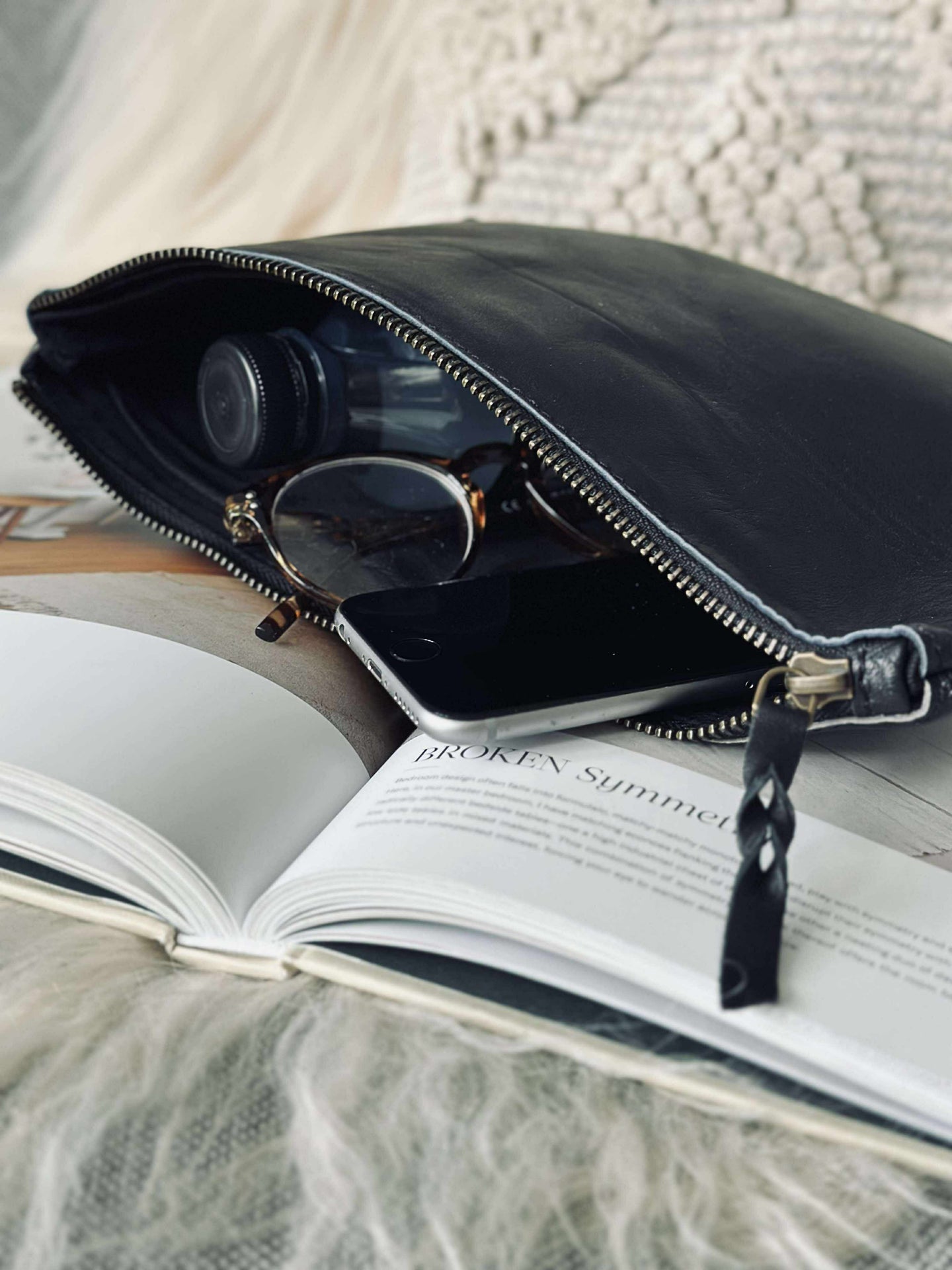 Kosmetisk väska / Clutch - Svart läder