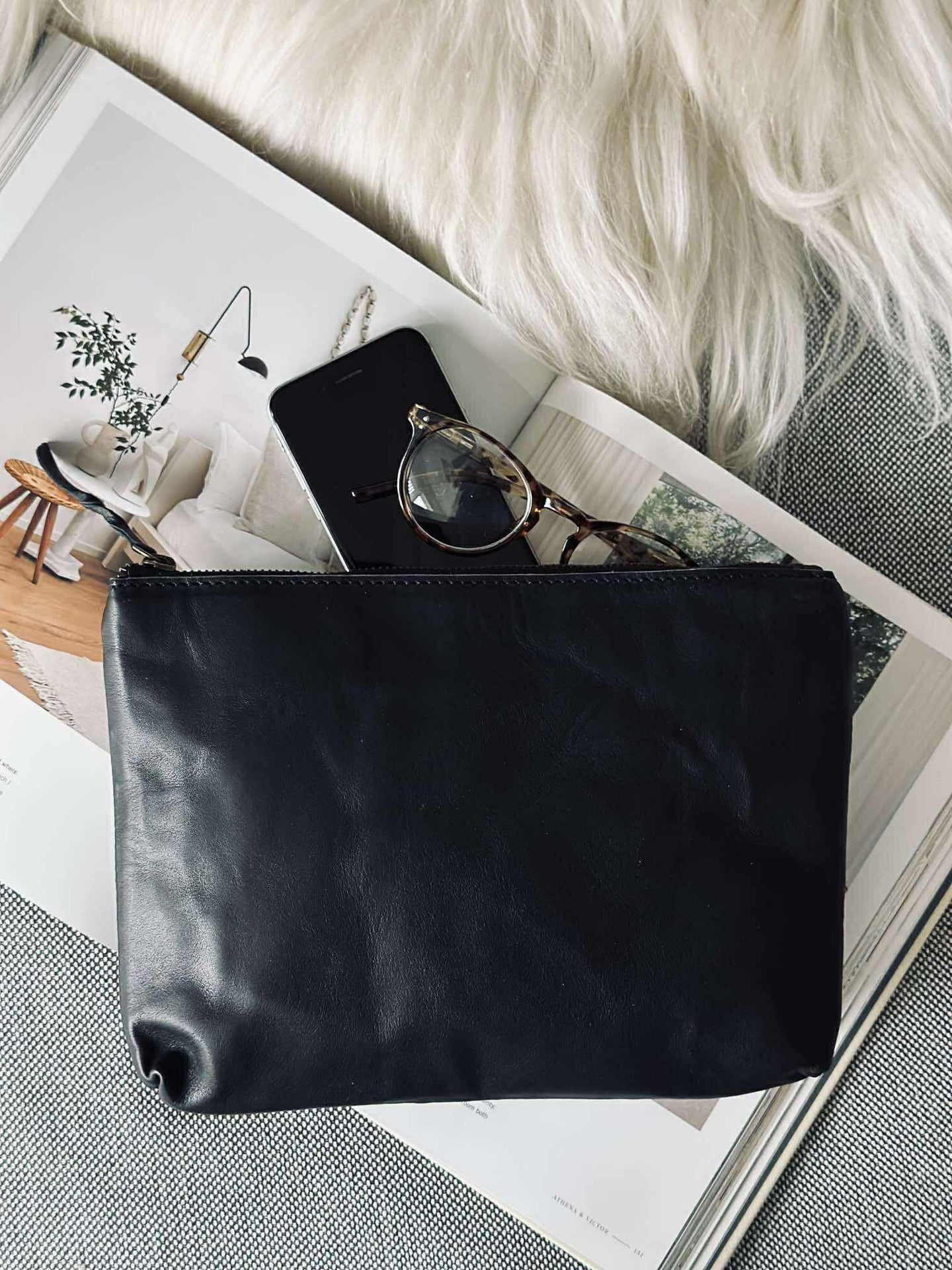 Kosmetisk väska / Clutch - Svart läder