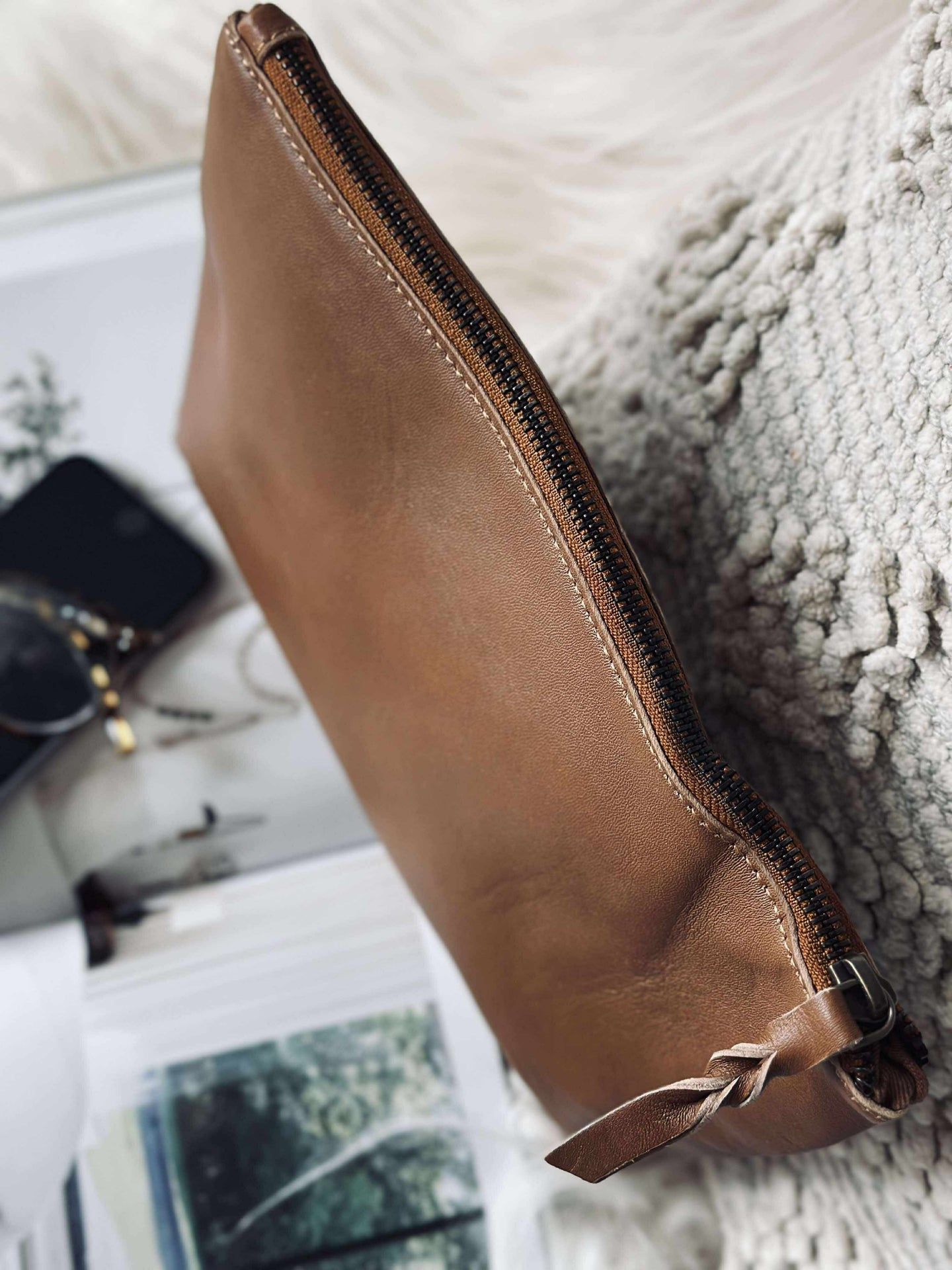 Kosmetikkväska / Clutch - Cognacläder