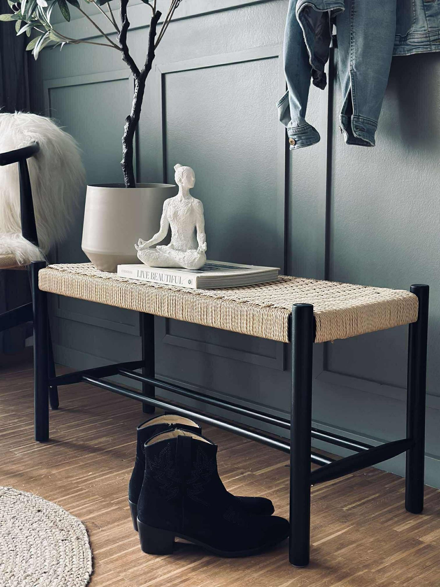 Bänk bok Svart / natur - 90 cm