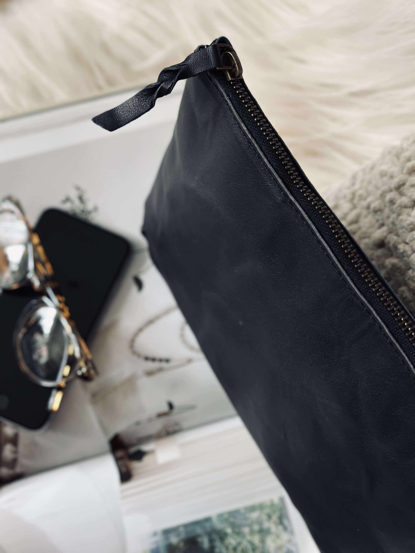 Kosmetisk väska / Clutch - Svart läder