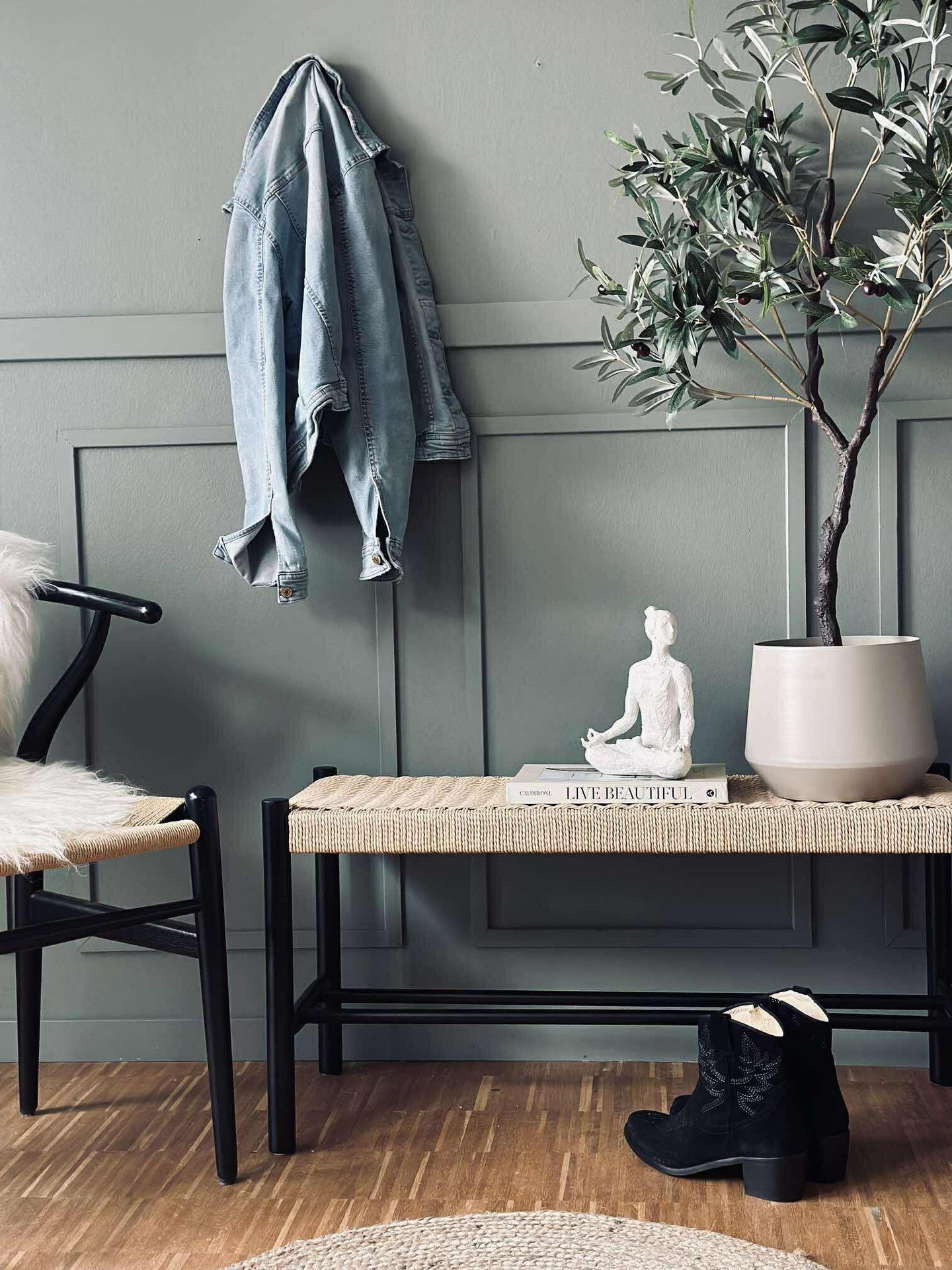 Bänk bok Svart / natur - 120 cm
