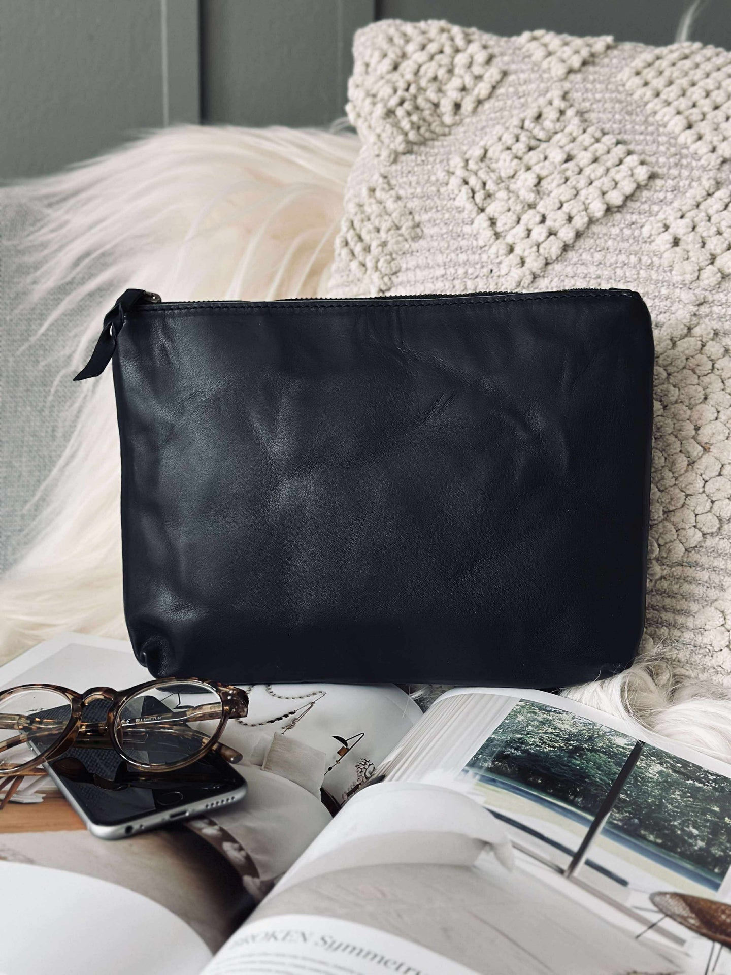 Kosmetisk väska / Clutch - Svart läder