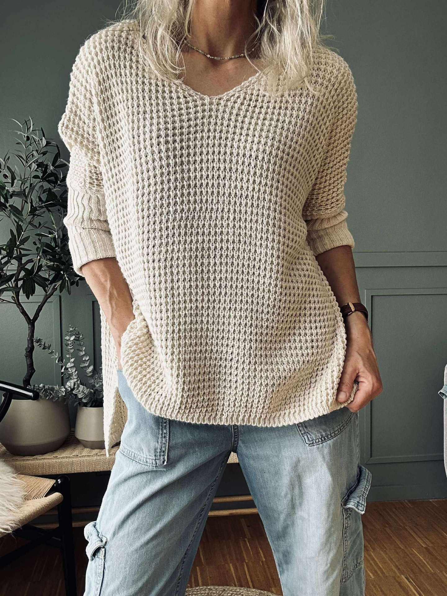 Stickad MILLE beige – Onesize