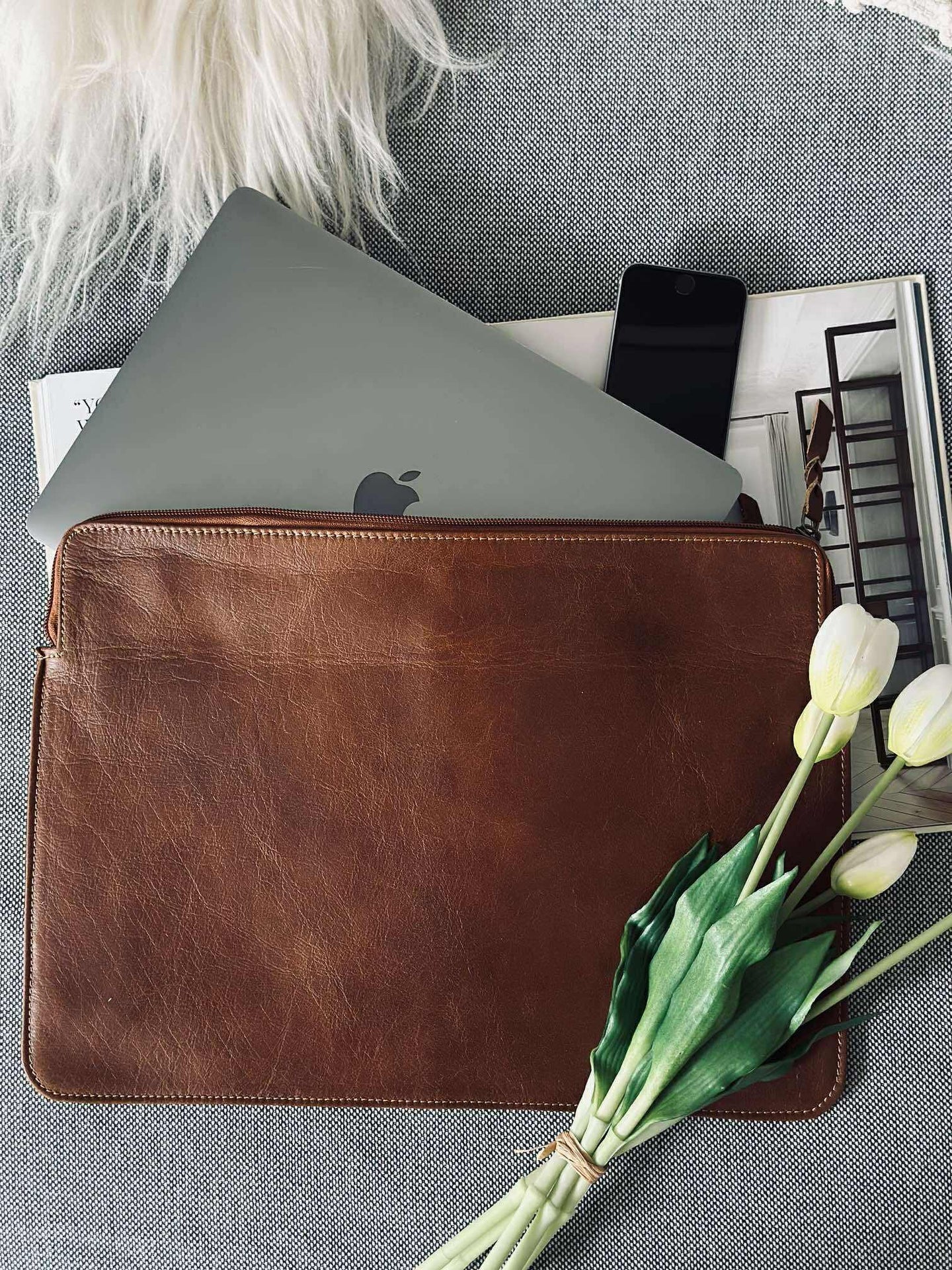 Laptopsleeve - Cognac buffelläder