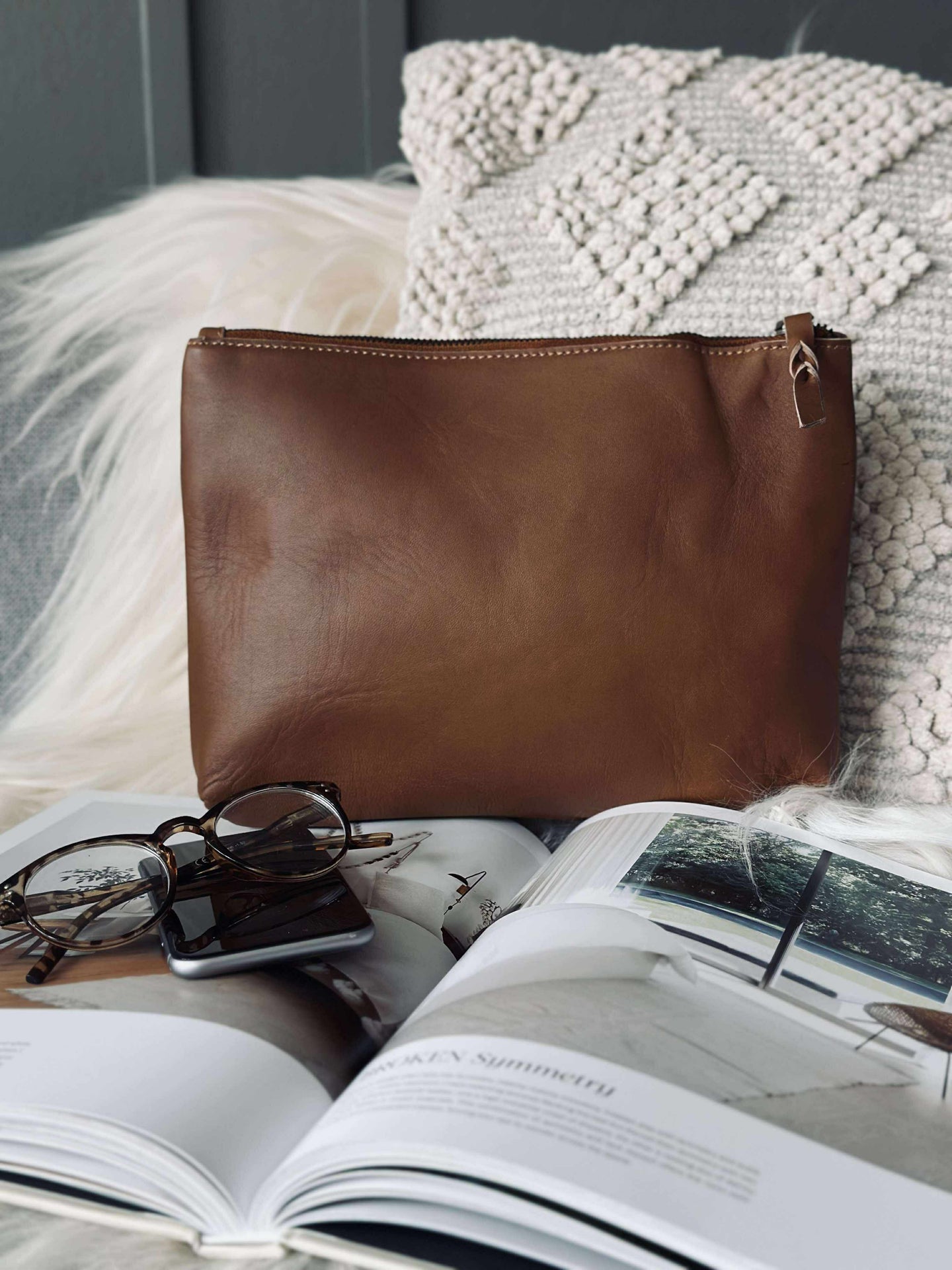 Kosmetikkväska / Clutch - Cognacläder