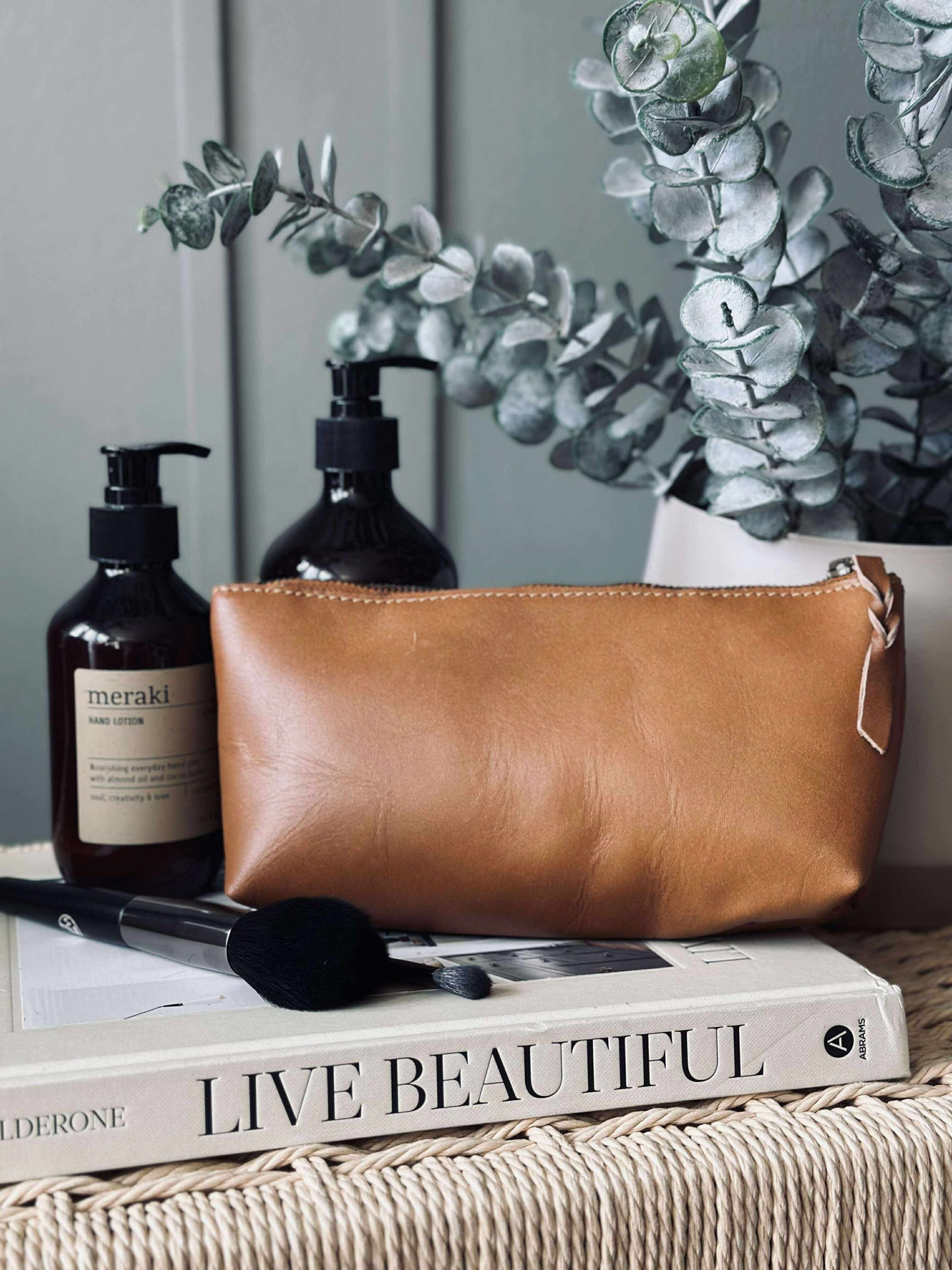 Kosmetikkpåse - Cognacläder