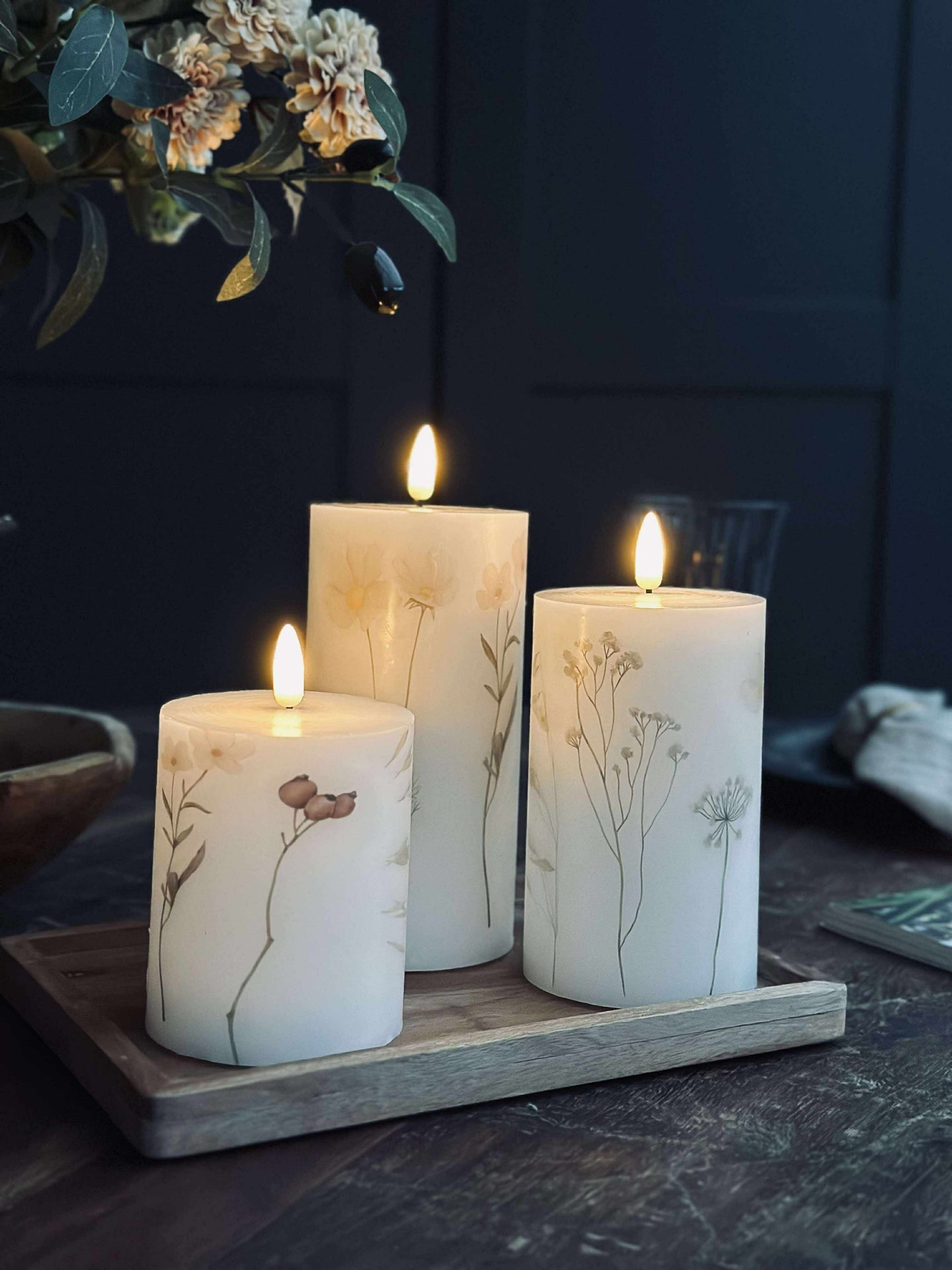 LED blockljus FLOWER – Set med 3 st och fjärrkontroll